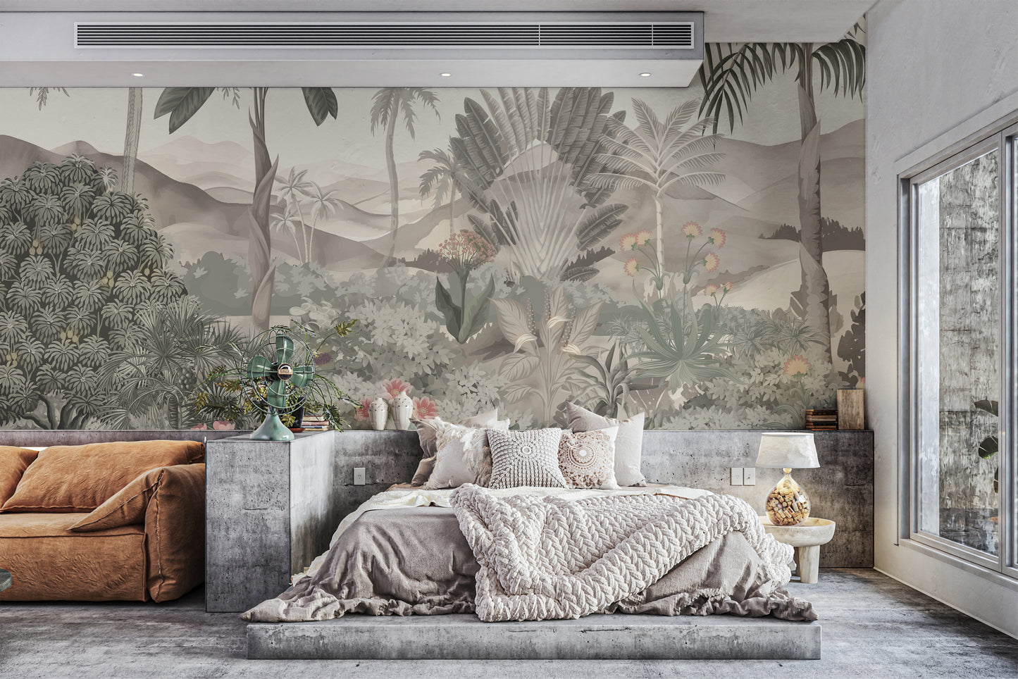 Tropical Jungle Mural with Palm Trees