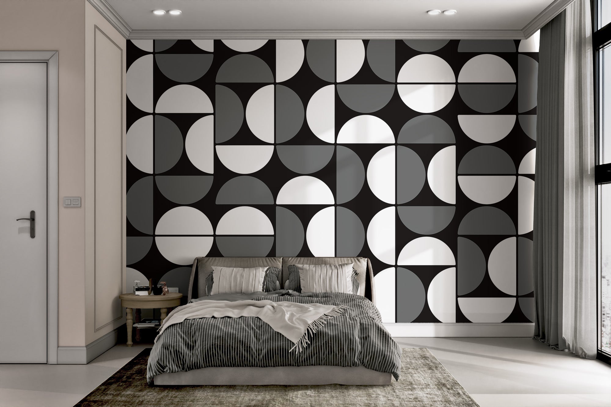 Modern monochrome half-circle pattern wallpaper
