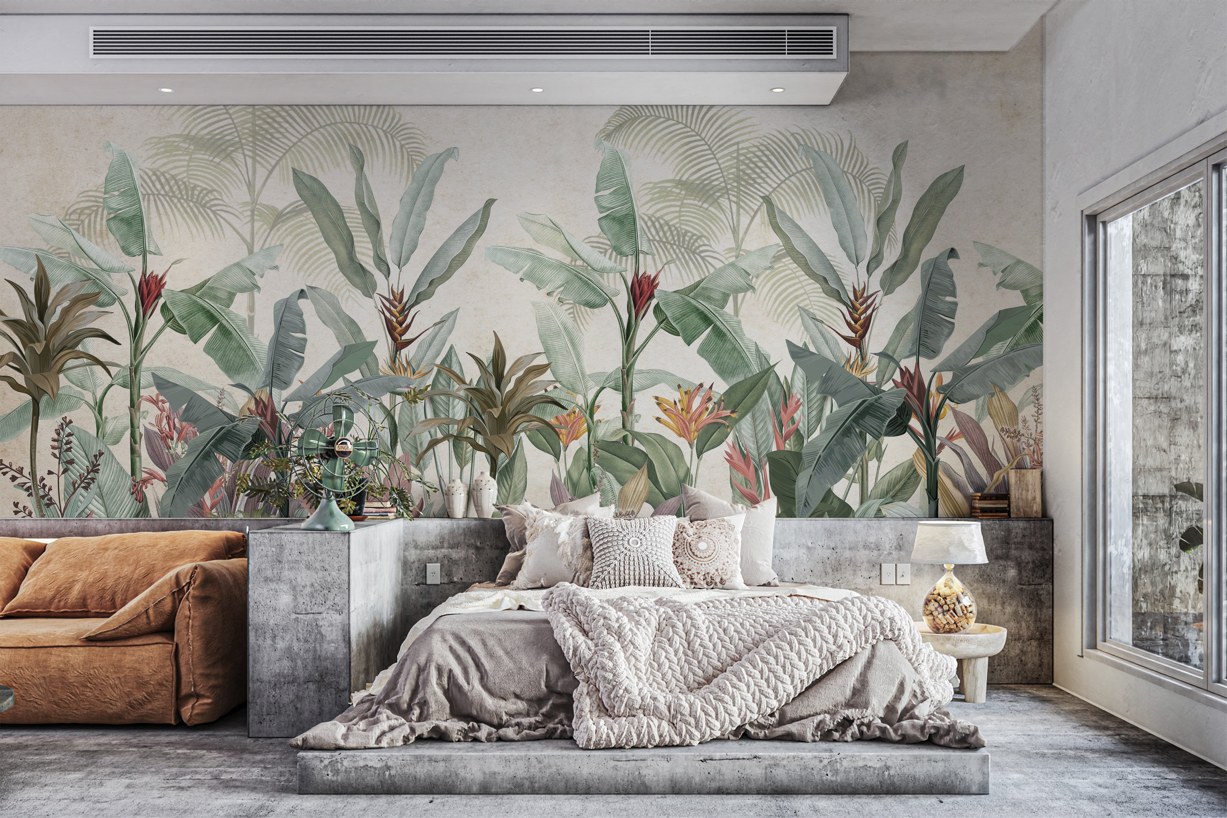 Vintage Tropical Botanical Leaf Mural