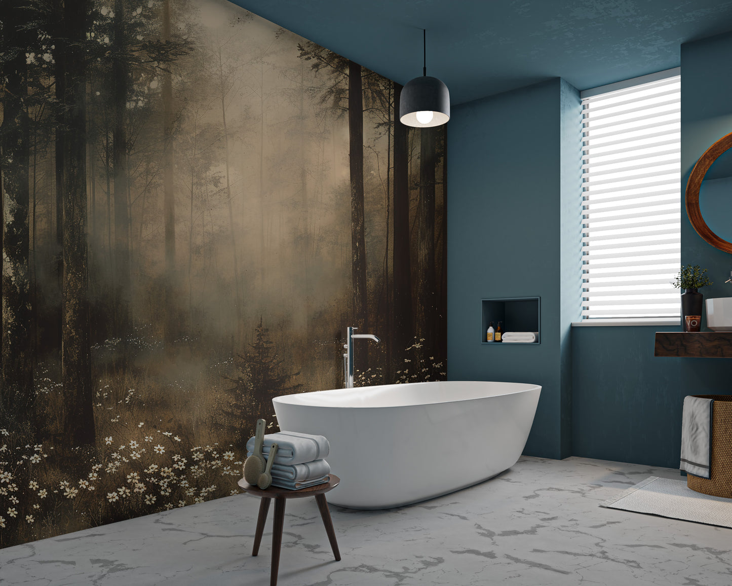 Enchanting misty woodland wall mural
