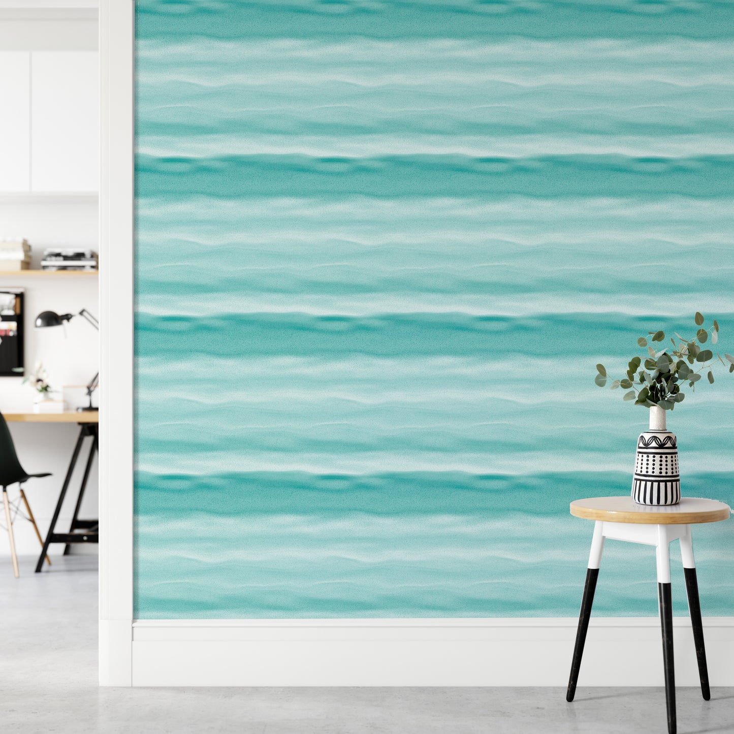 Aegean Teal Blue Wavy Stripe Marine Texture Wallpaper