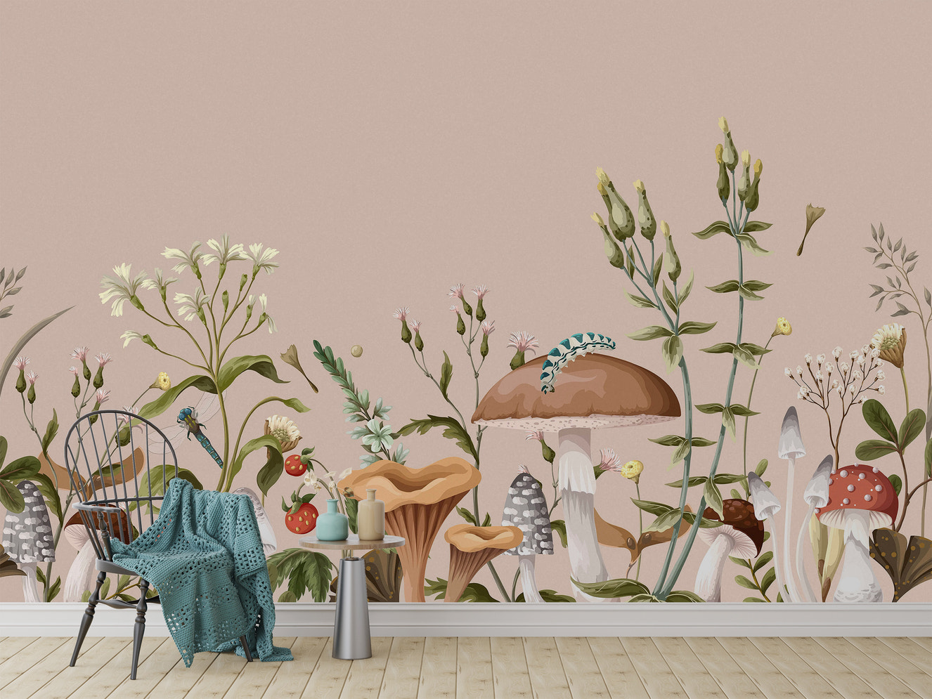 Whimsical mushroom garden wallpaper for magical rooms
