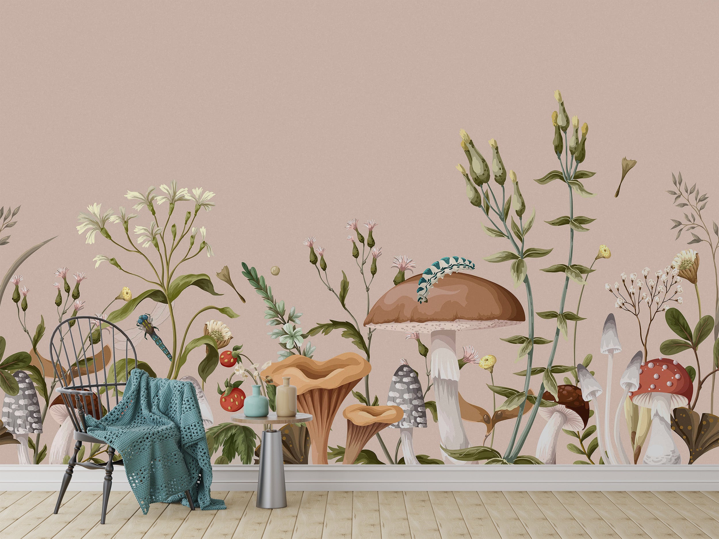 Whimsical mushroom garden wallpaper for magical rooms
