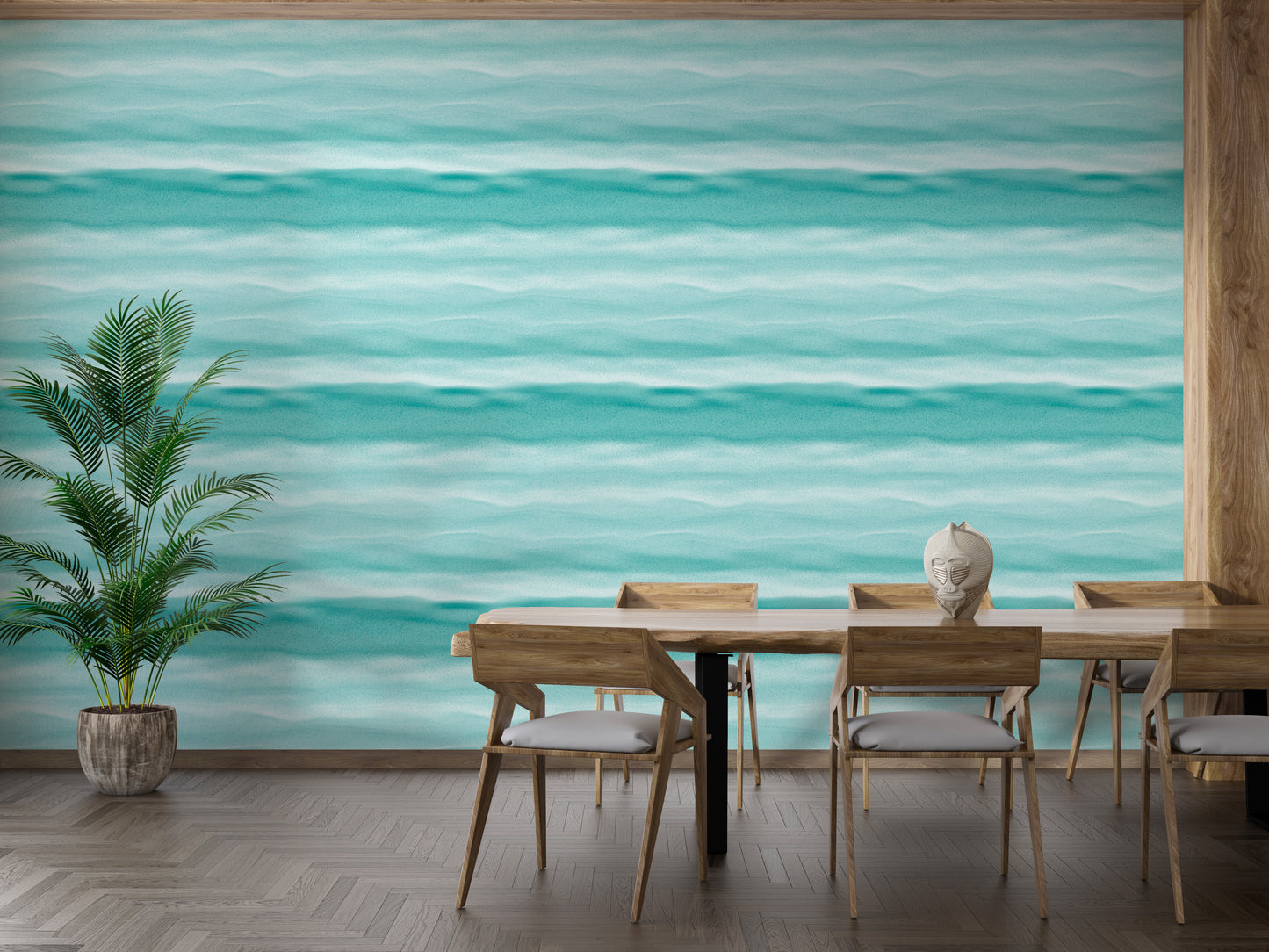 Aegean Teal Blue Wavy Stripe Marine Texture Wallpaper