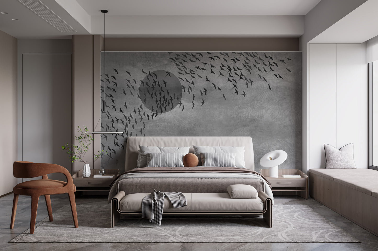 Flying Birds Gray Tone Wallpaper