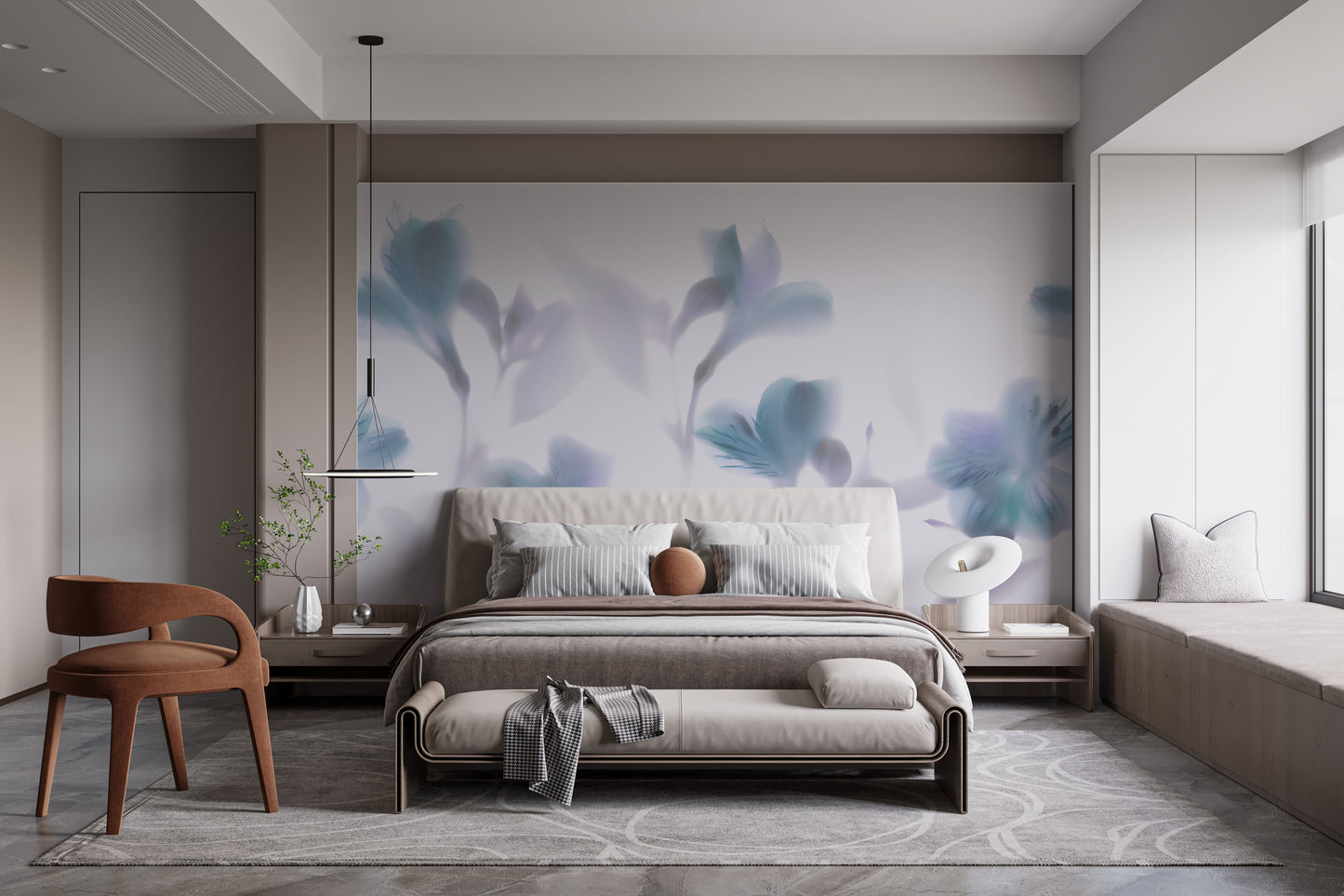 Misty blue orchid accent wall mural decor.
