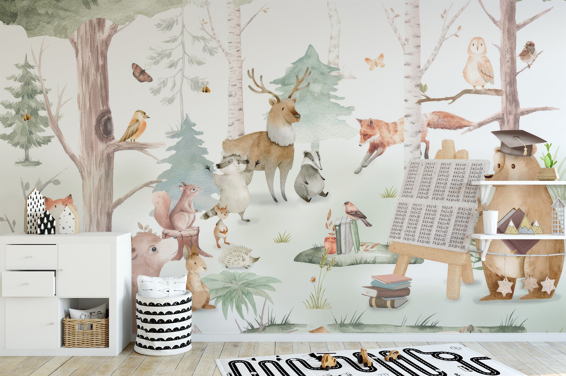 Peel and stick cartoon animals mural for vibrant walls