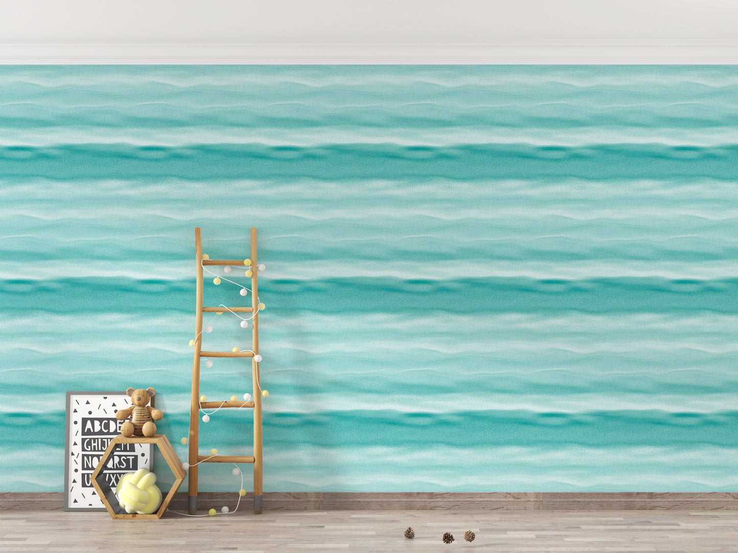 Aegean Teal Blue Wavy Stripe Marine Texture Wallpaper