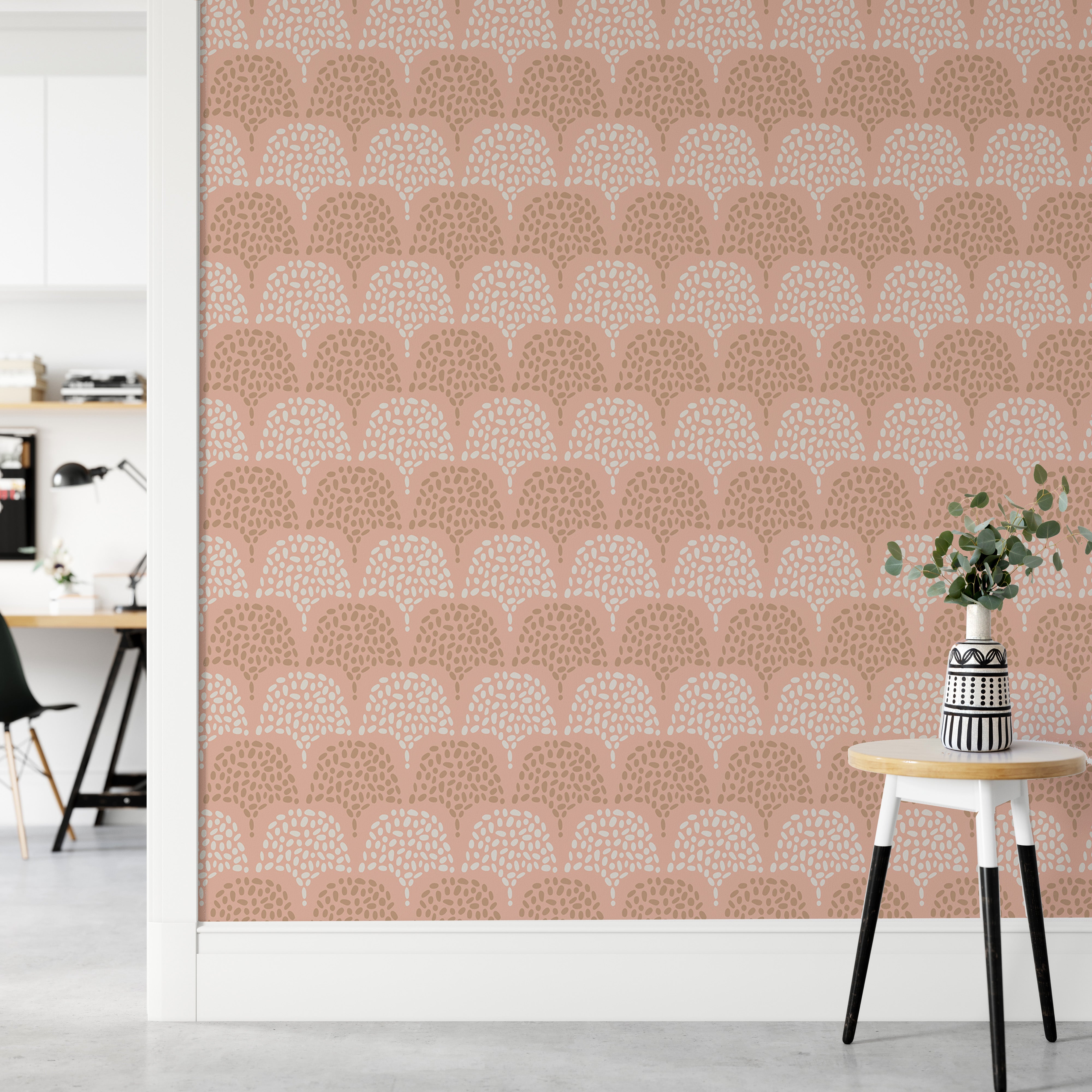 Chic pink pastel Boho repeat wall pattern design.