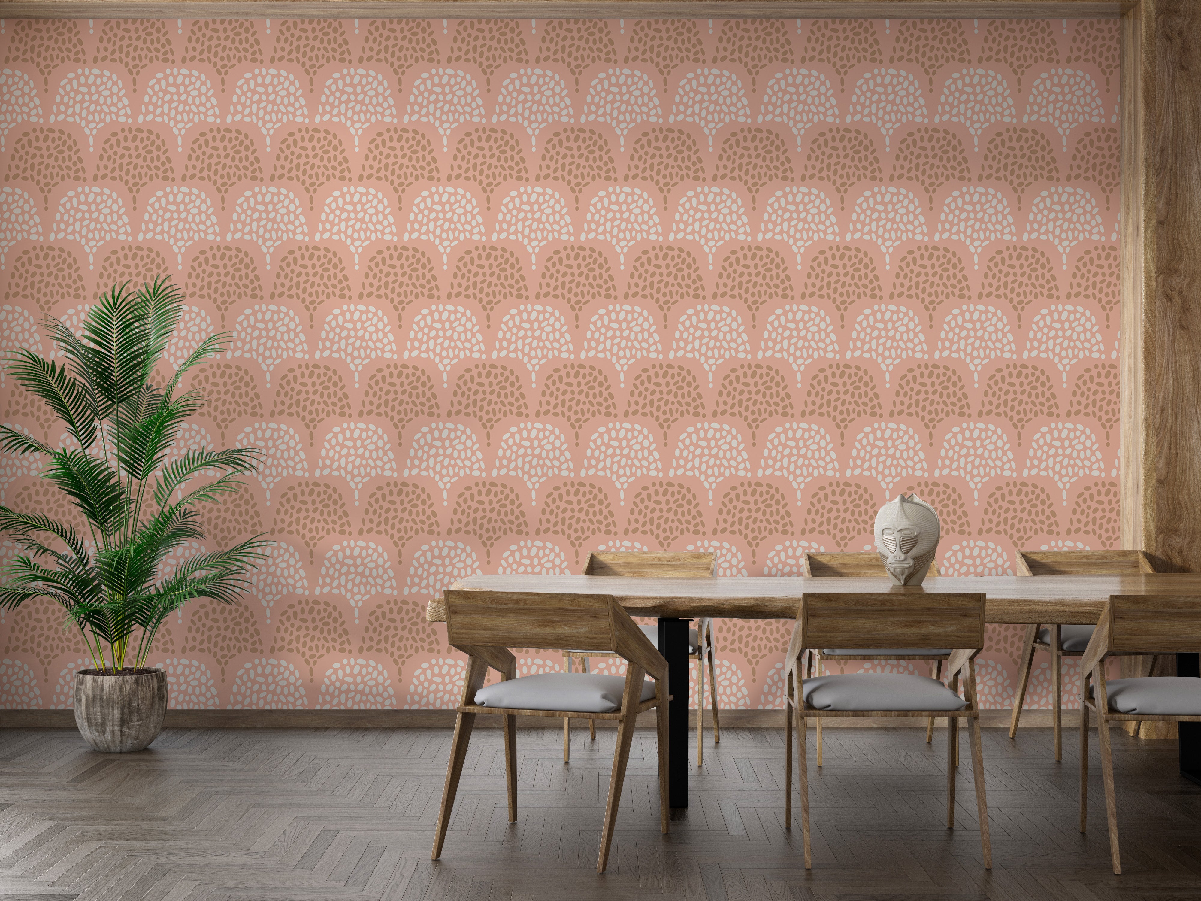 Pastel pink Boho wallpaper with stylish patterns.