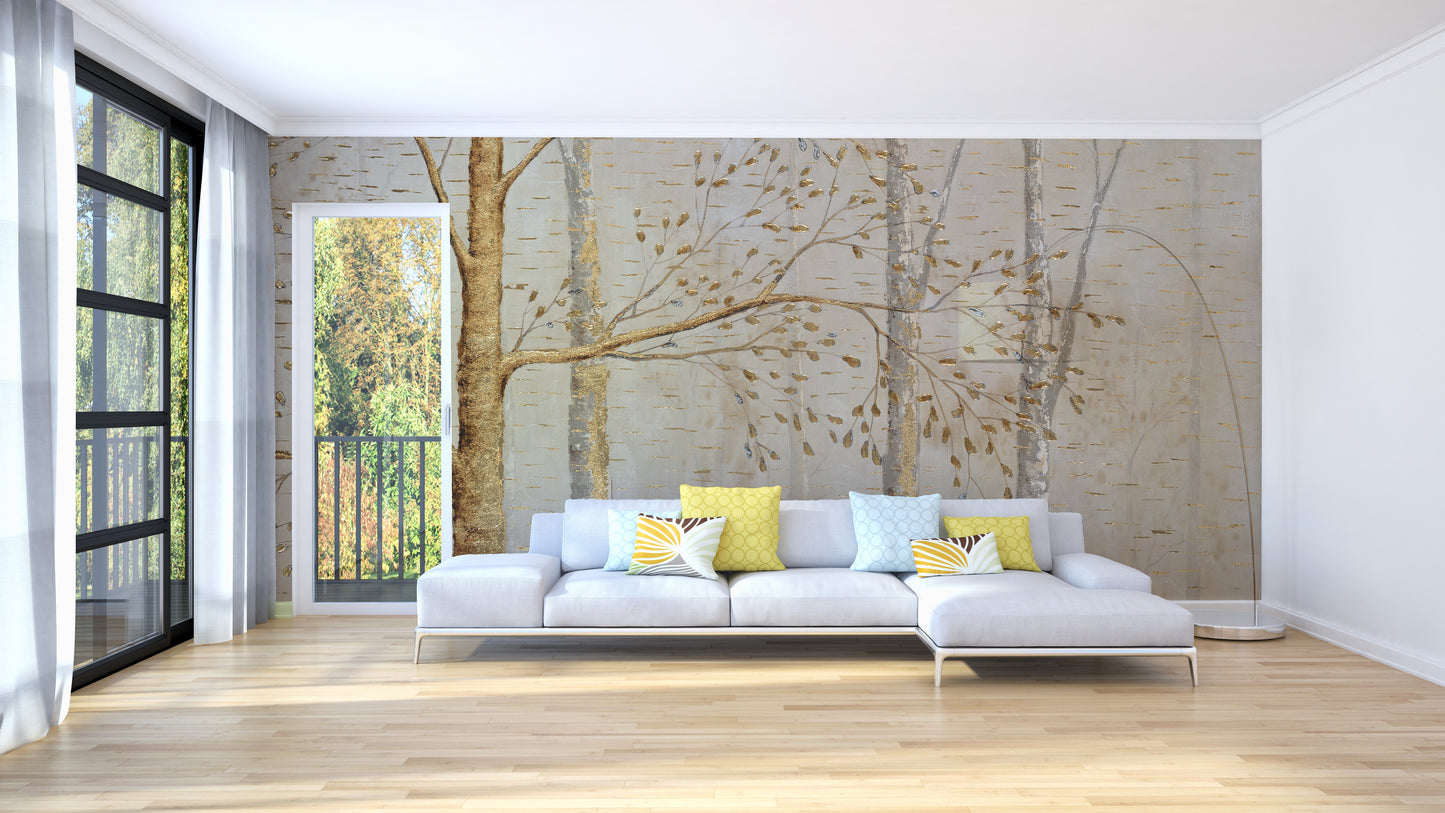 Gold Background Leaves Wallpaper for Elegant Walls