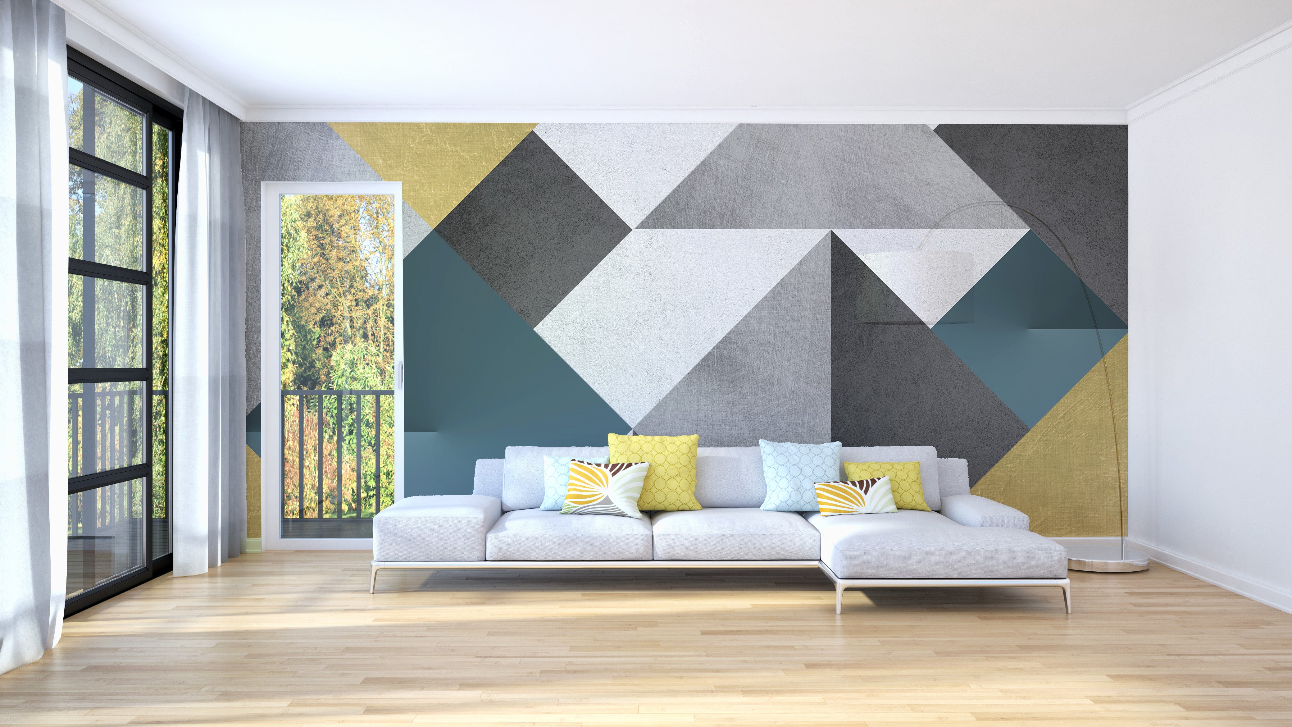 Geometric Multicolor Triangle Mural for Home Decor