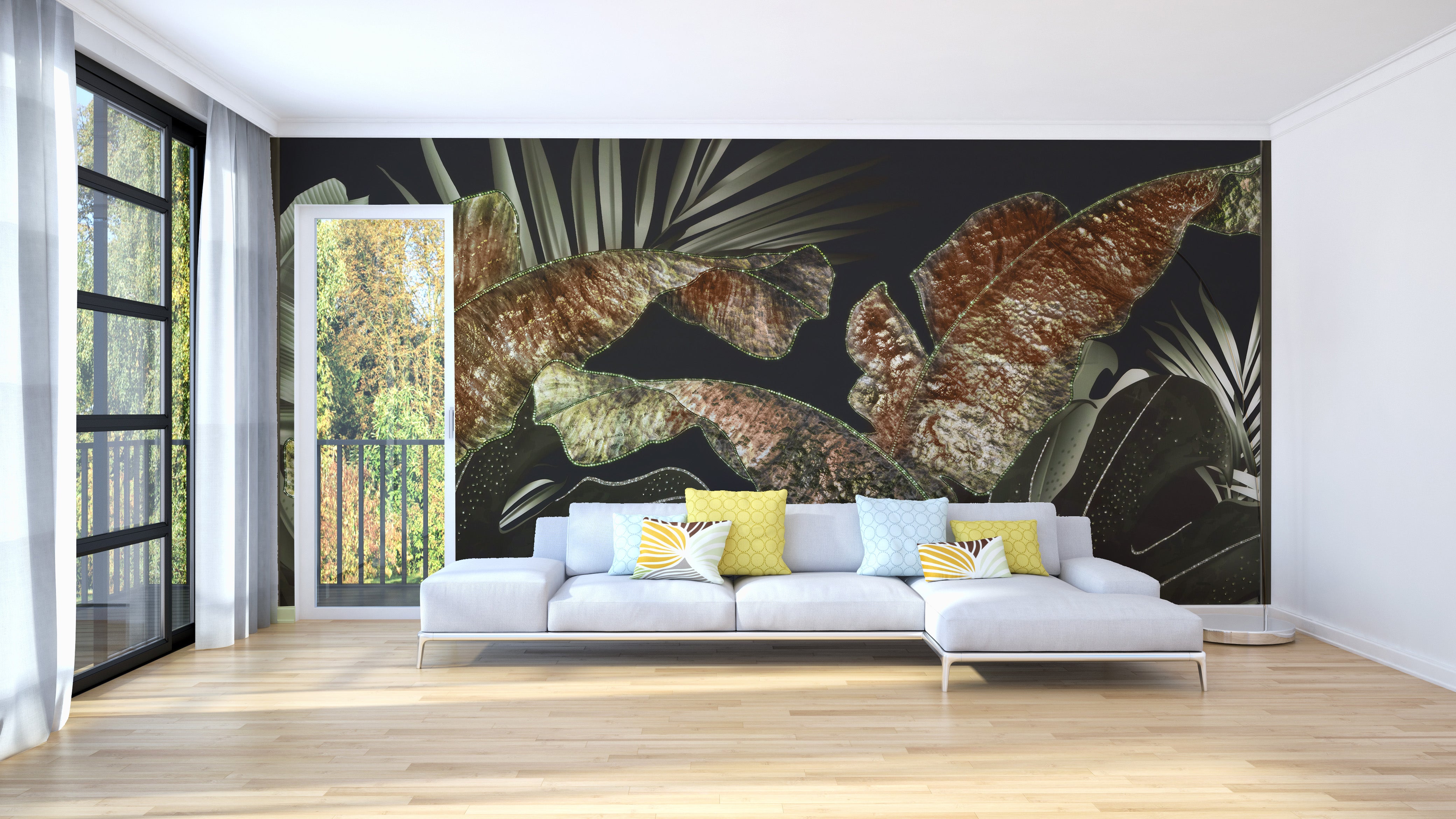 Tropical leaf design in golden tones
