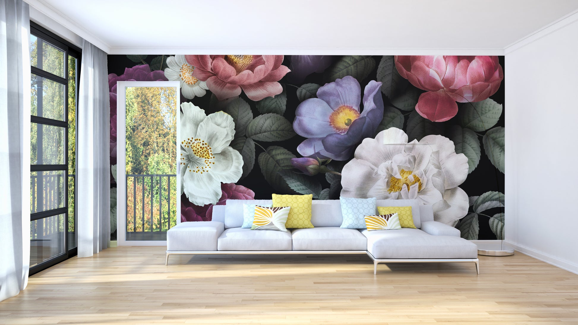 Bold and colorful floral wall design
