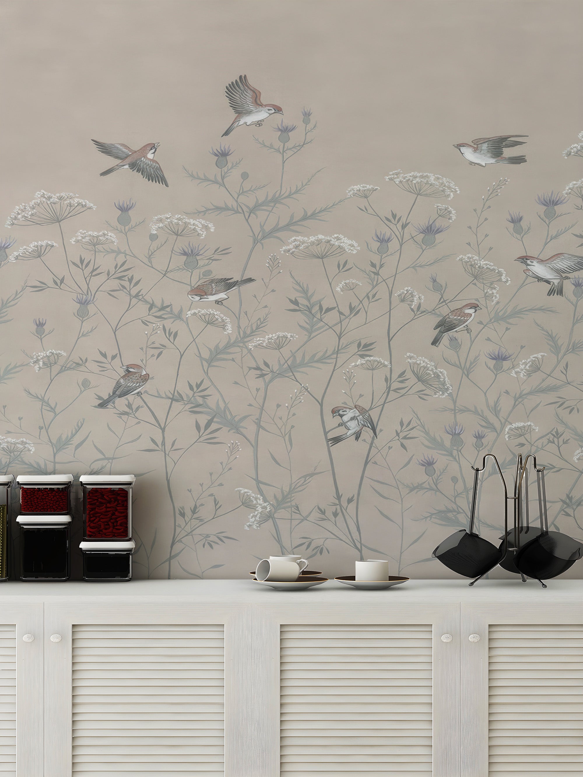 Peel and stick soaring birds mural for elegant walls