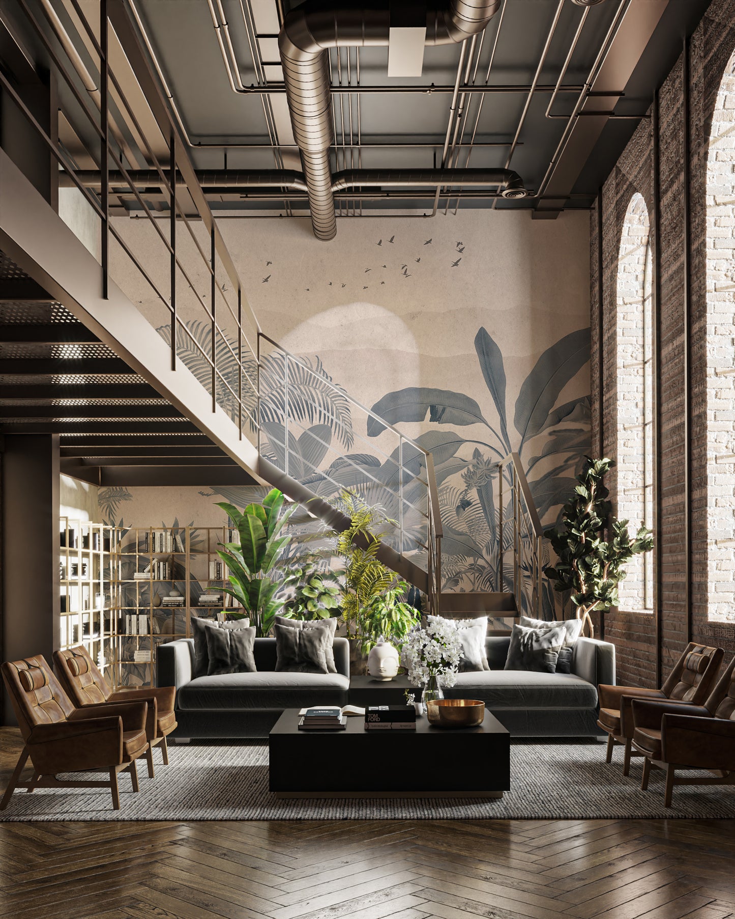 Brown Tropical Jungle Wall Mural