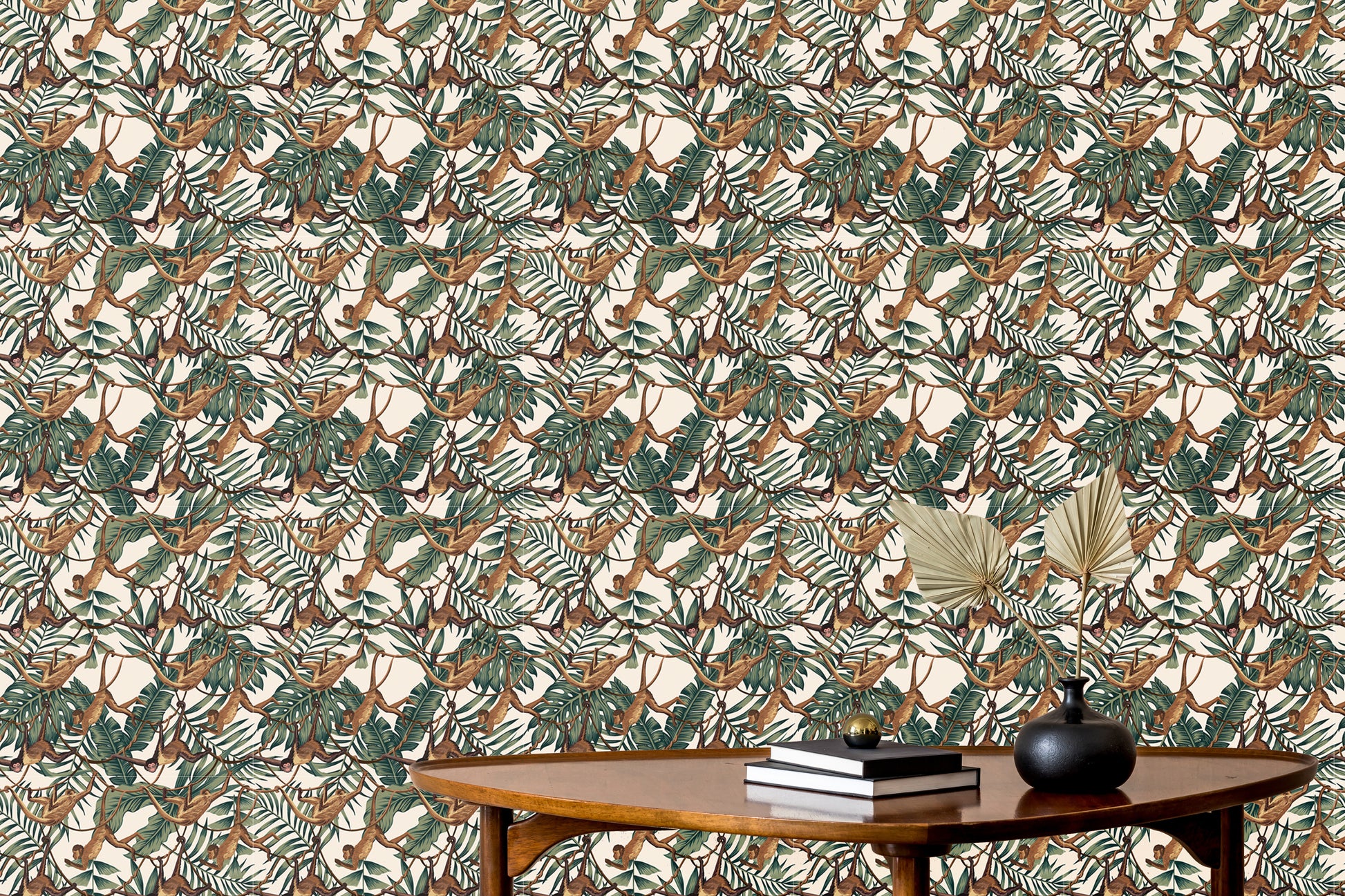 Watercolor wallpaper showcasing adorable monkeys in pattern