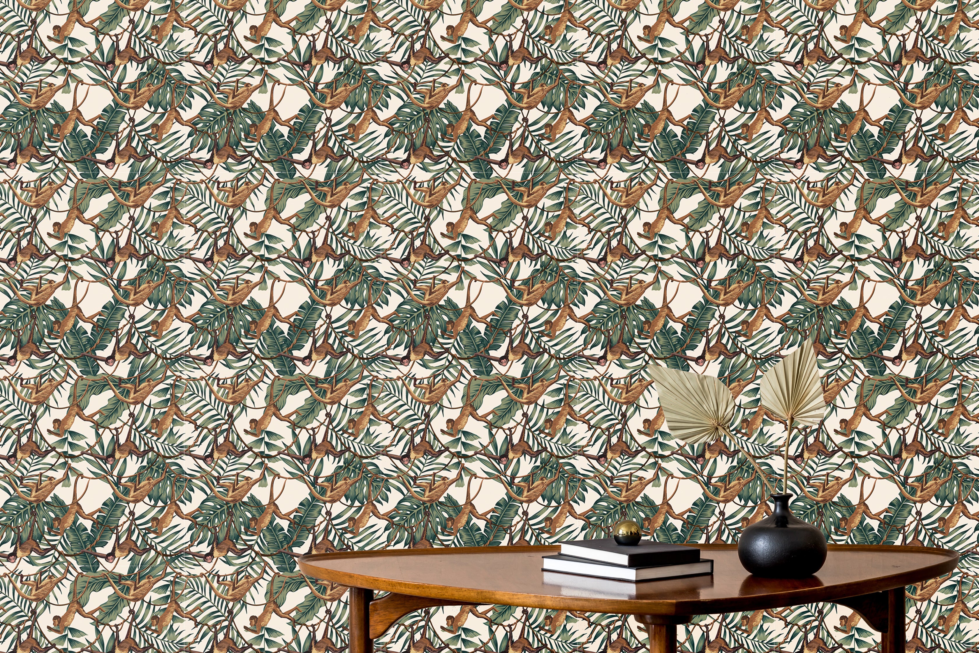 Watercolor wallpaper showcasing adorable monkeys in pattern