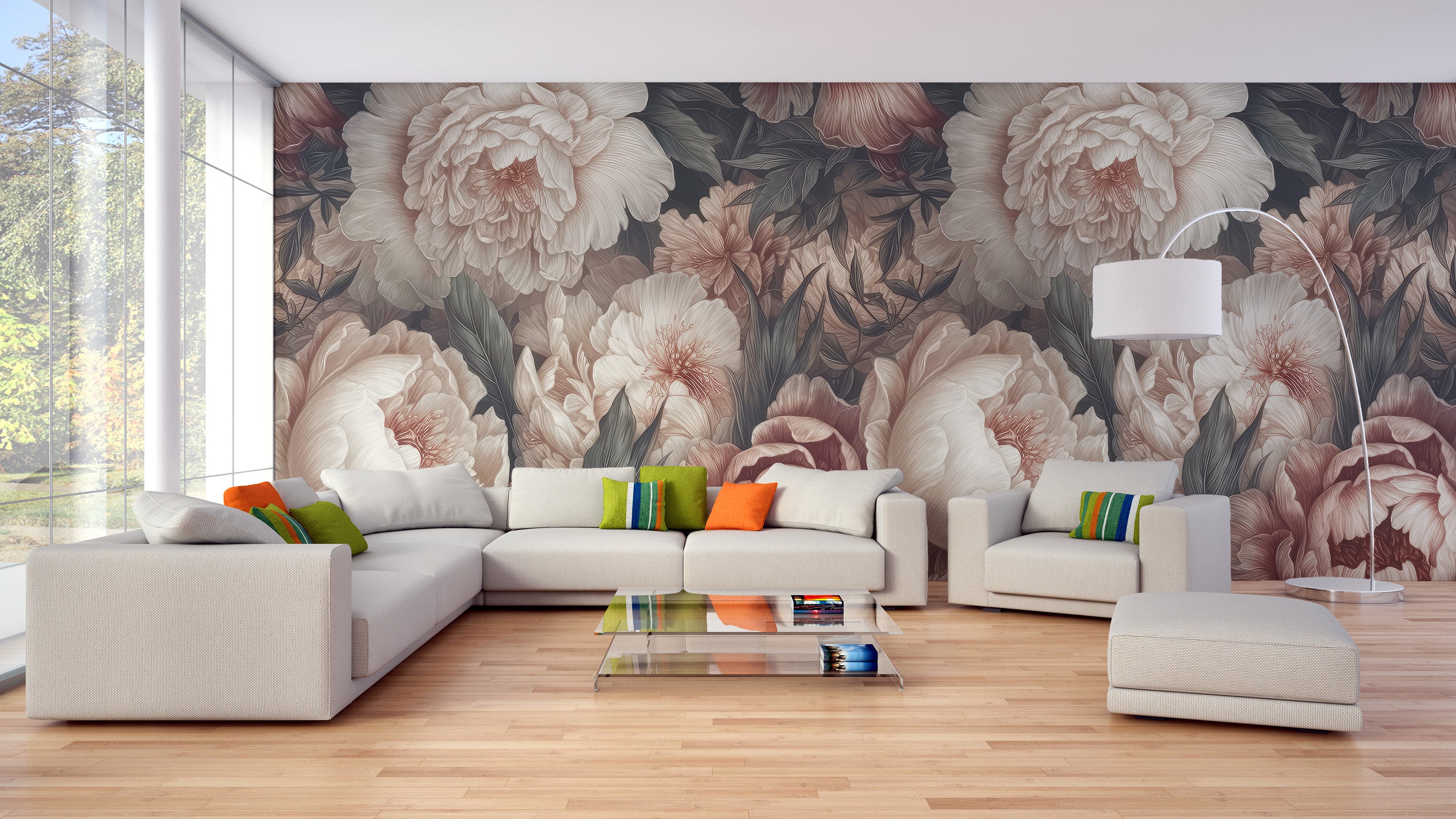 Romantic blush peony wall mural for floral decor
