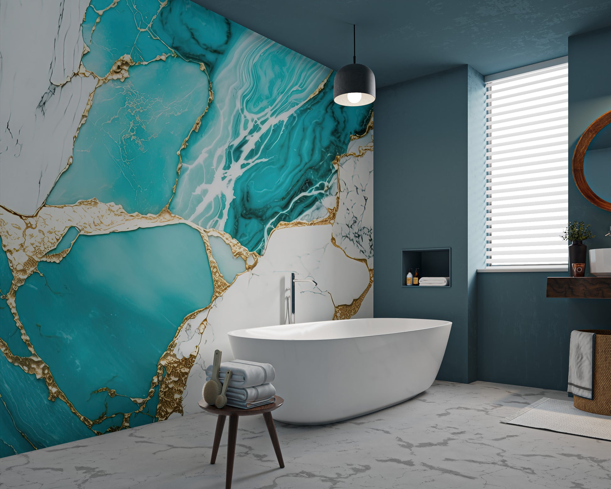 Blue and gold marble aesthetic for modern interiors
