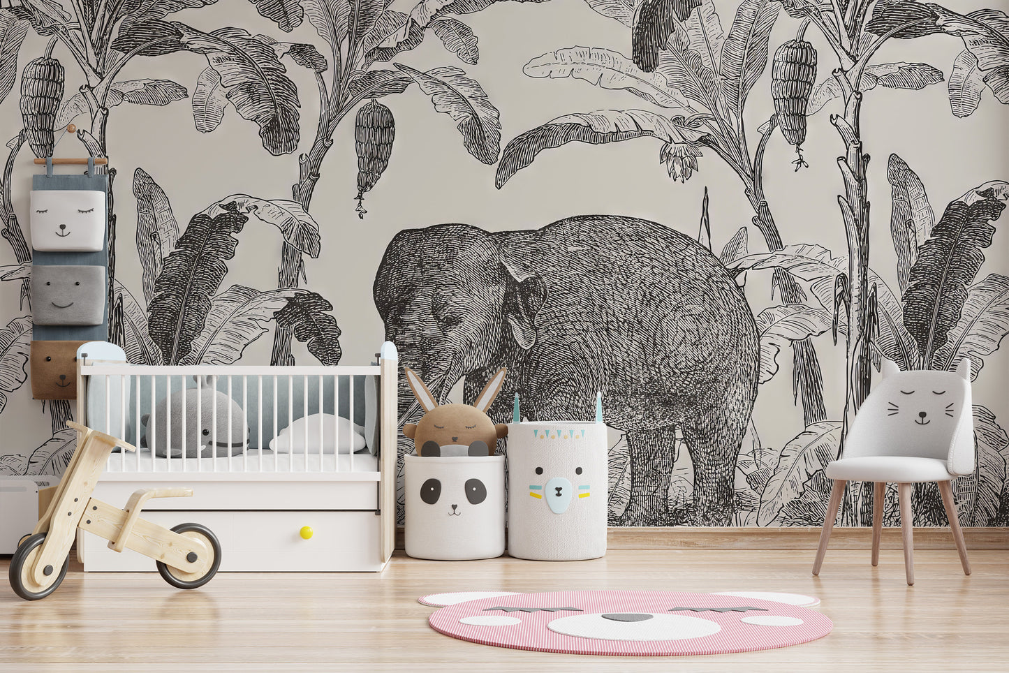 Artistic wall mural showcasing a sketch-style elephant illustration
