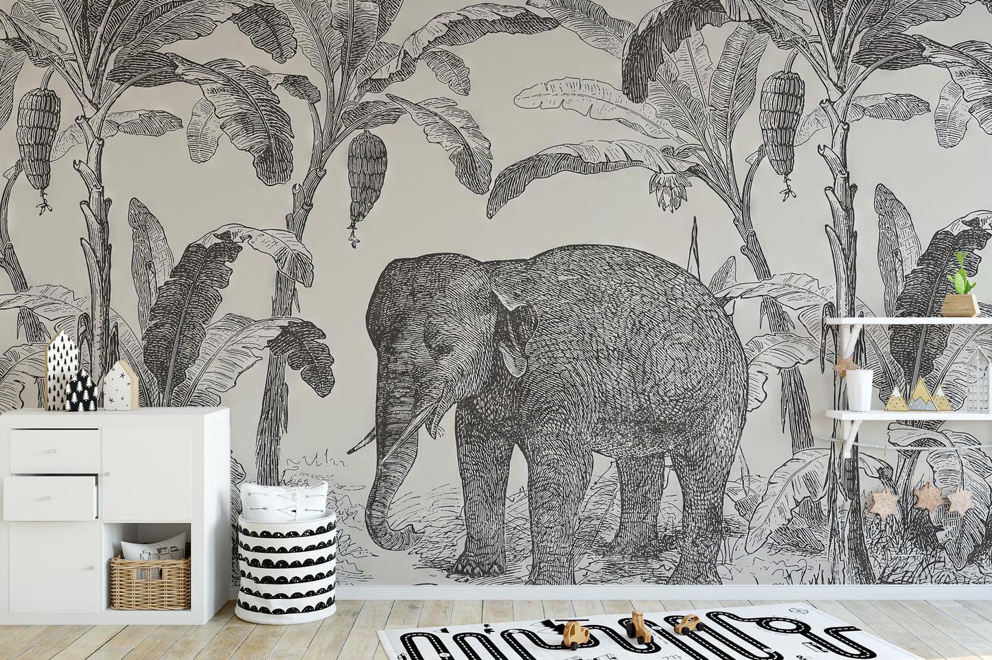 Elegant sketchy elephant wallpaper with soft, detailed outlines
