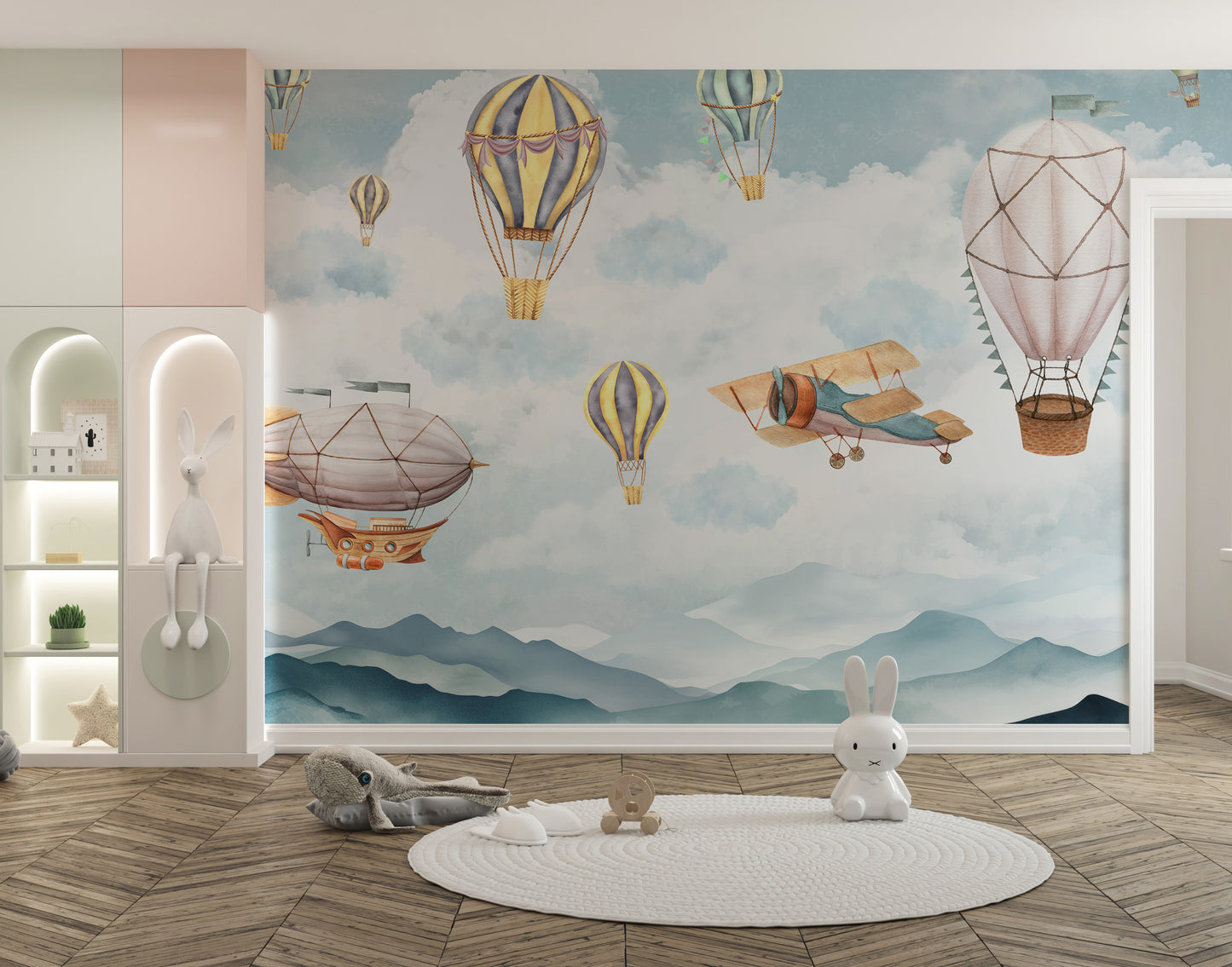 Hot Air Balloon Wall Mural with colorful designs