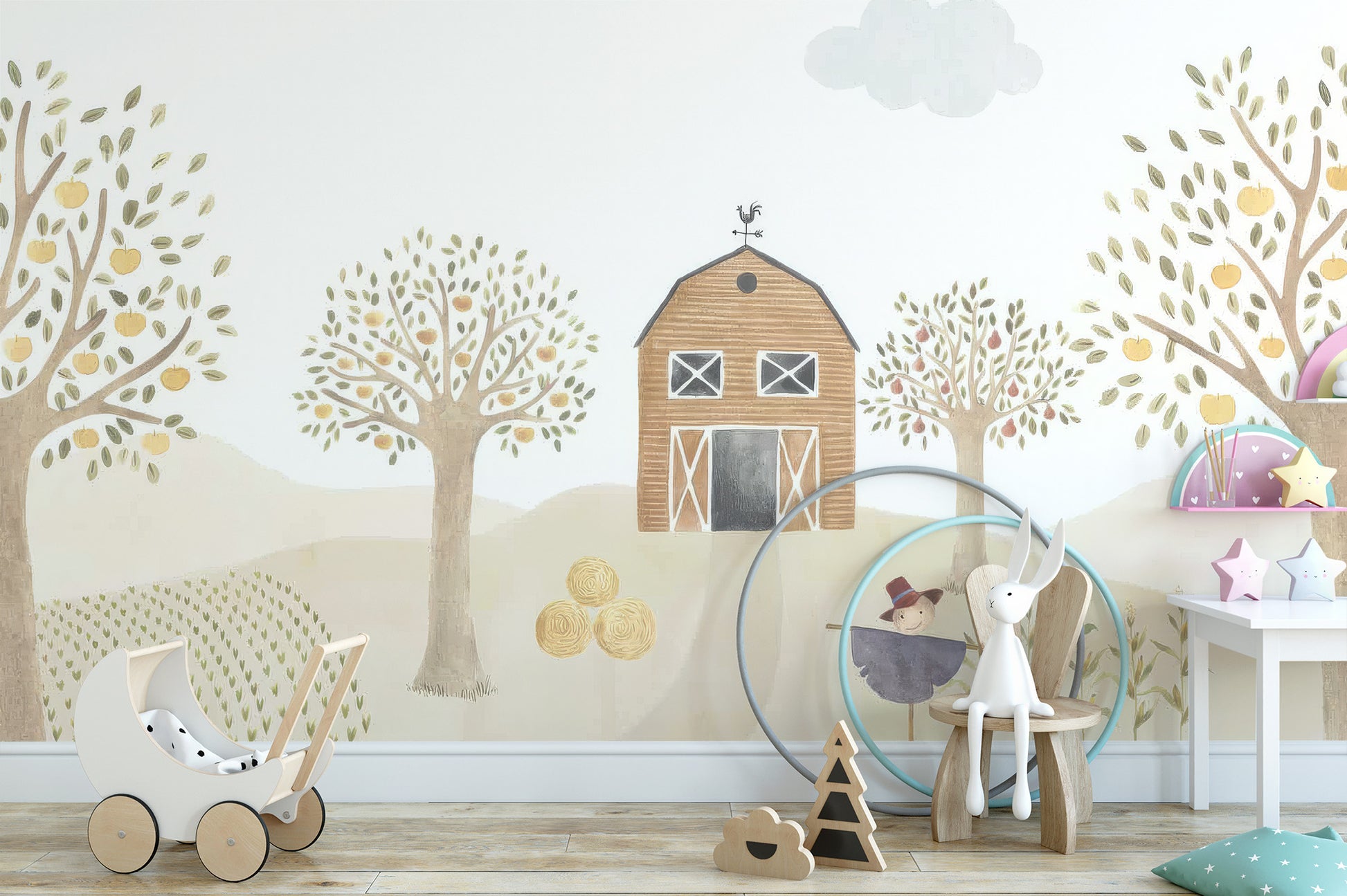 Removable farmhouse kids wallpaper for cozy interiors