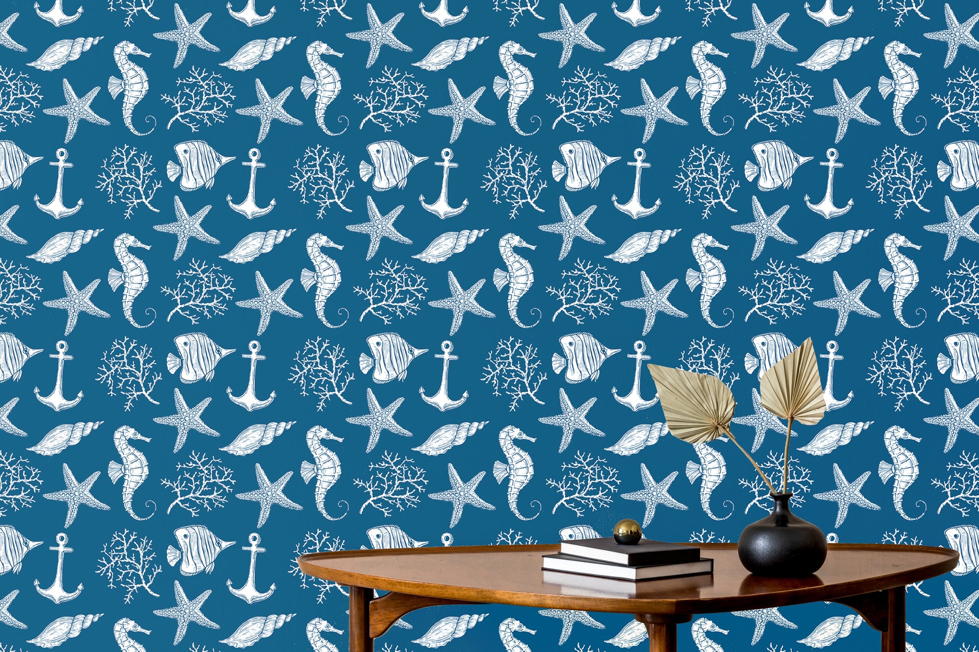 Fish-themed blue wallpaper for ocean-inspired interiors