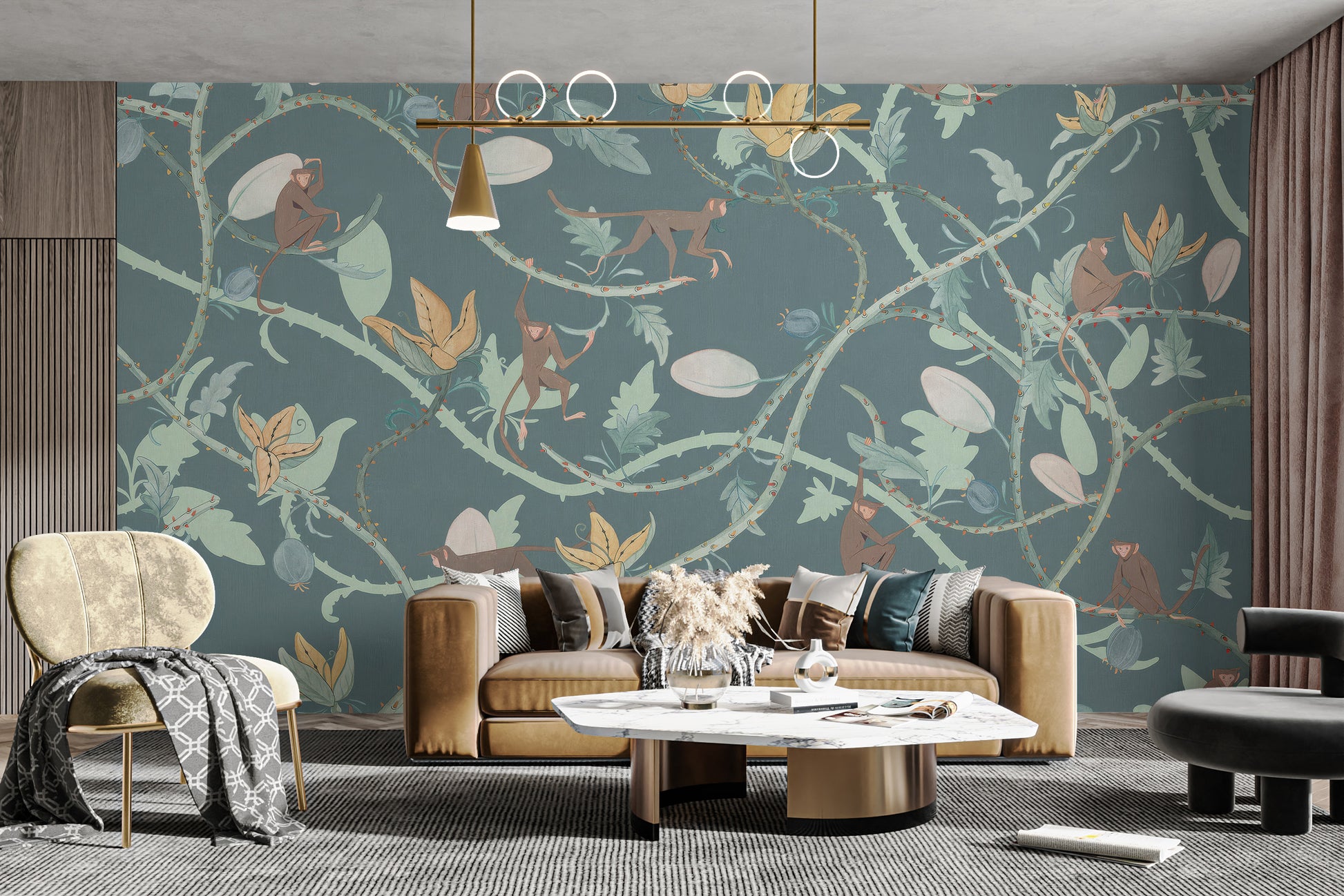 Playful monkeys peel-off mural for cheerful room designs