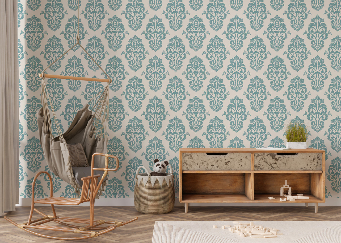 Ornamental Damask Delight Repeat Pattern Wallpaper