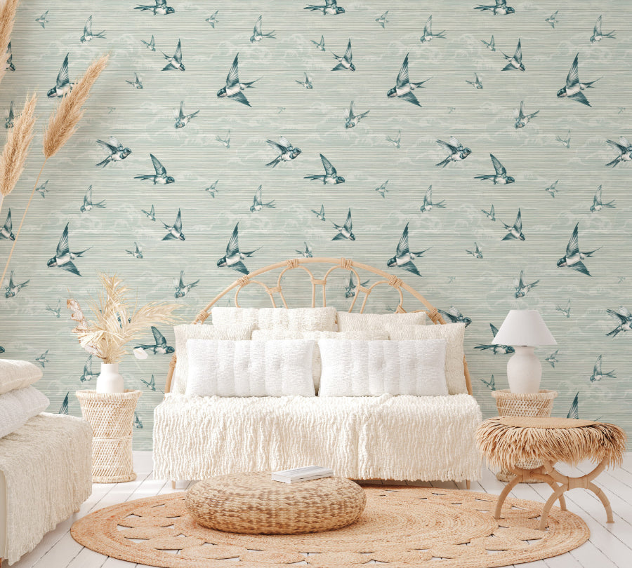 Peaceful Blue Birds Wallpaper Mural