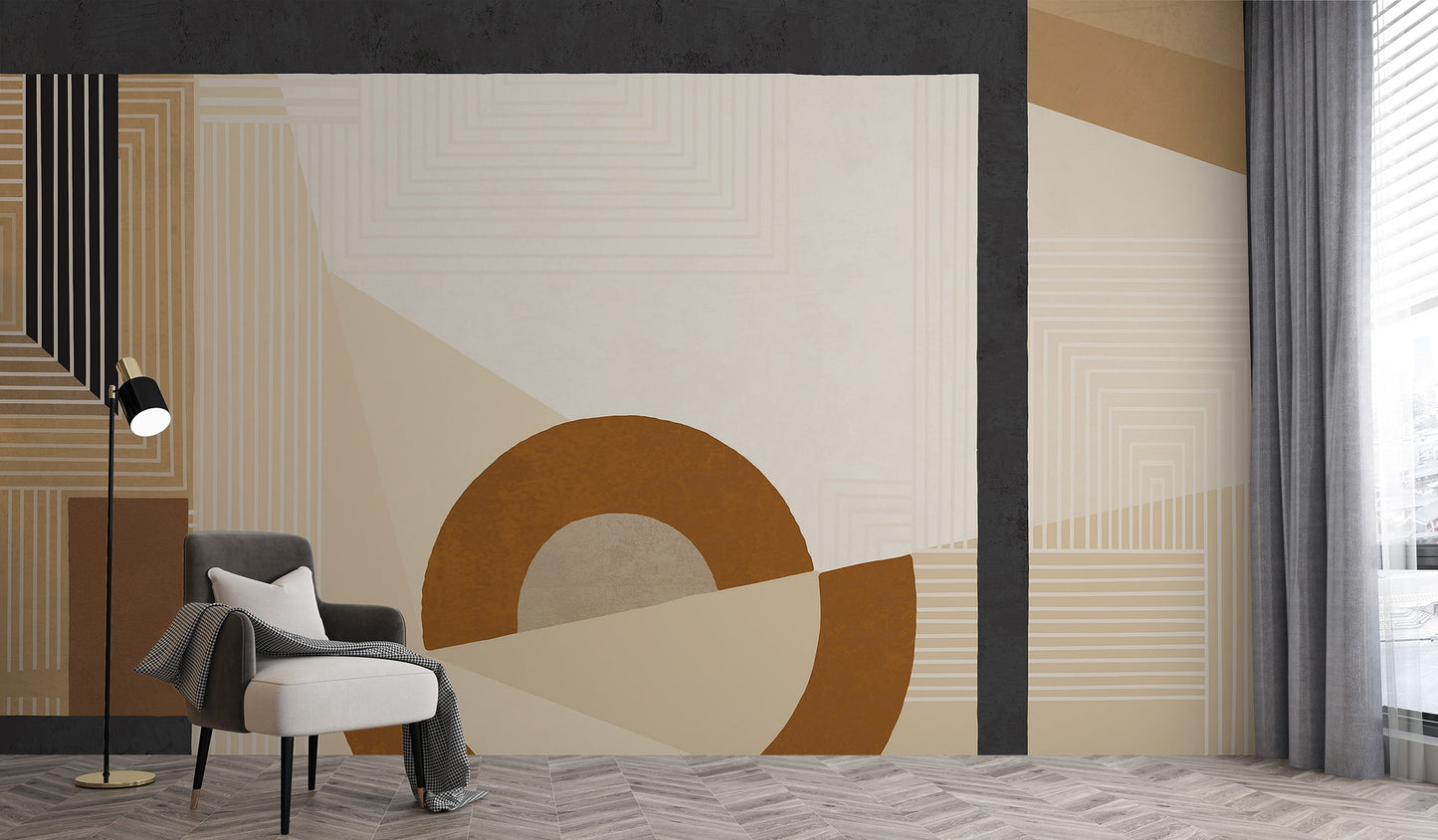 Modern geometric lines in soft beige for wall art.
