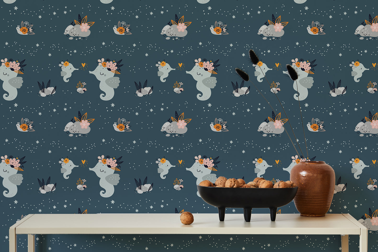 Repeat pattern wallpaper with cute ocean animals