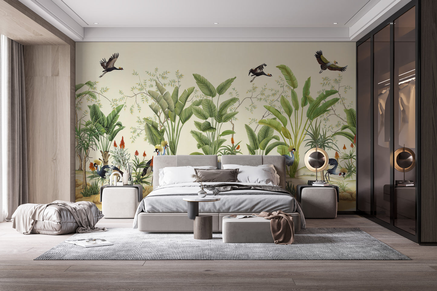 Watercolor bird illustration mural