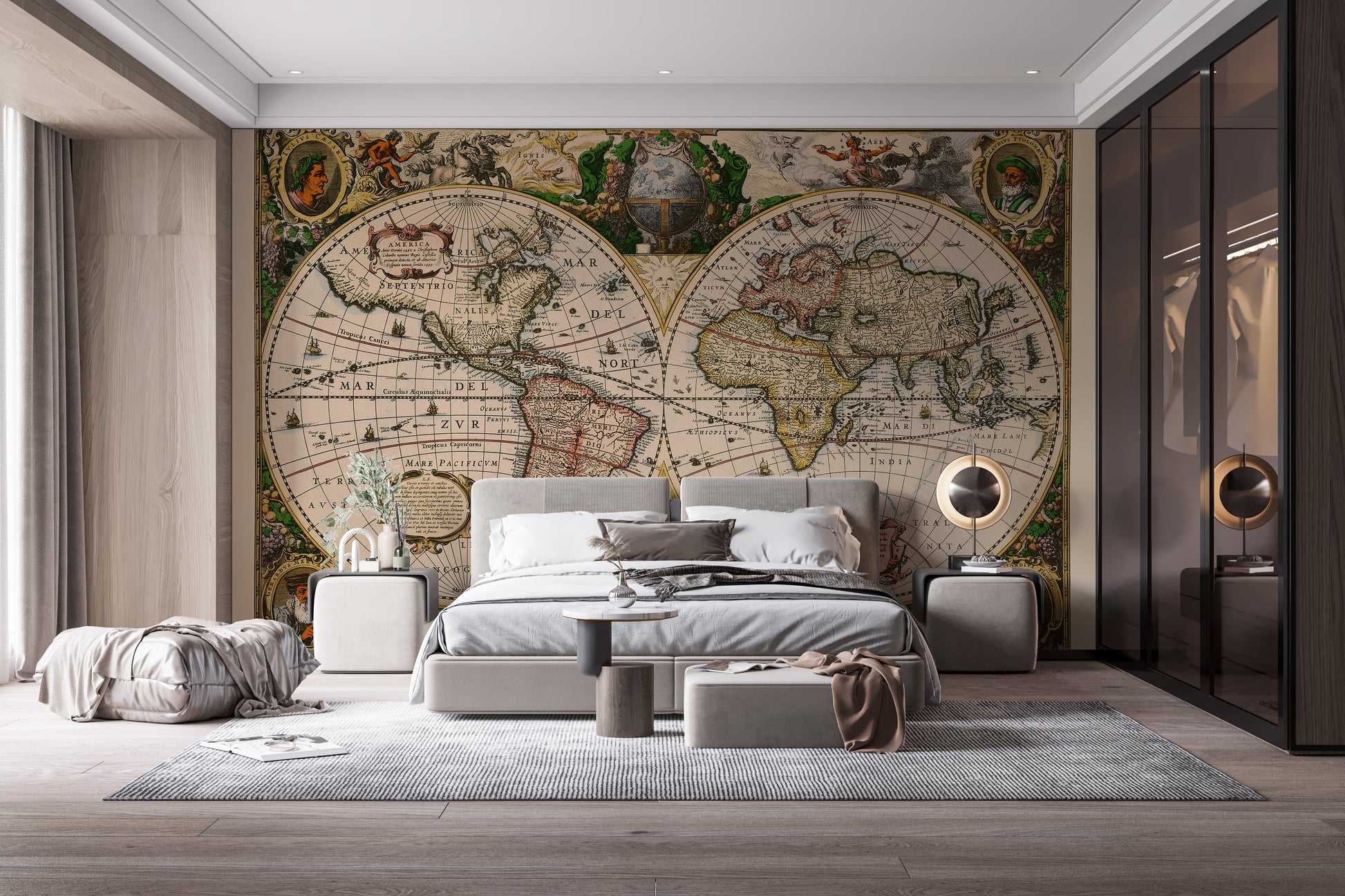 Vintage map wallcovering for sophisticated decor
