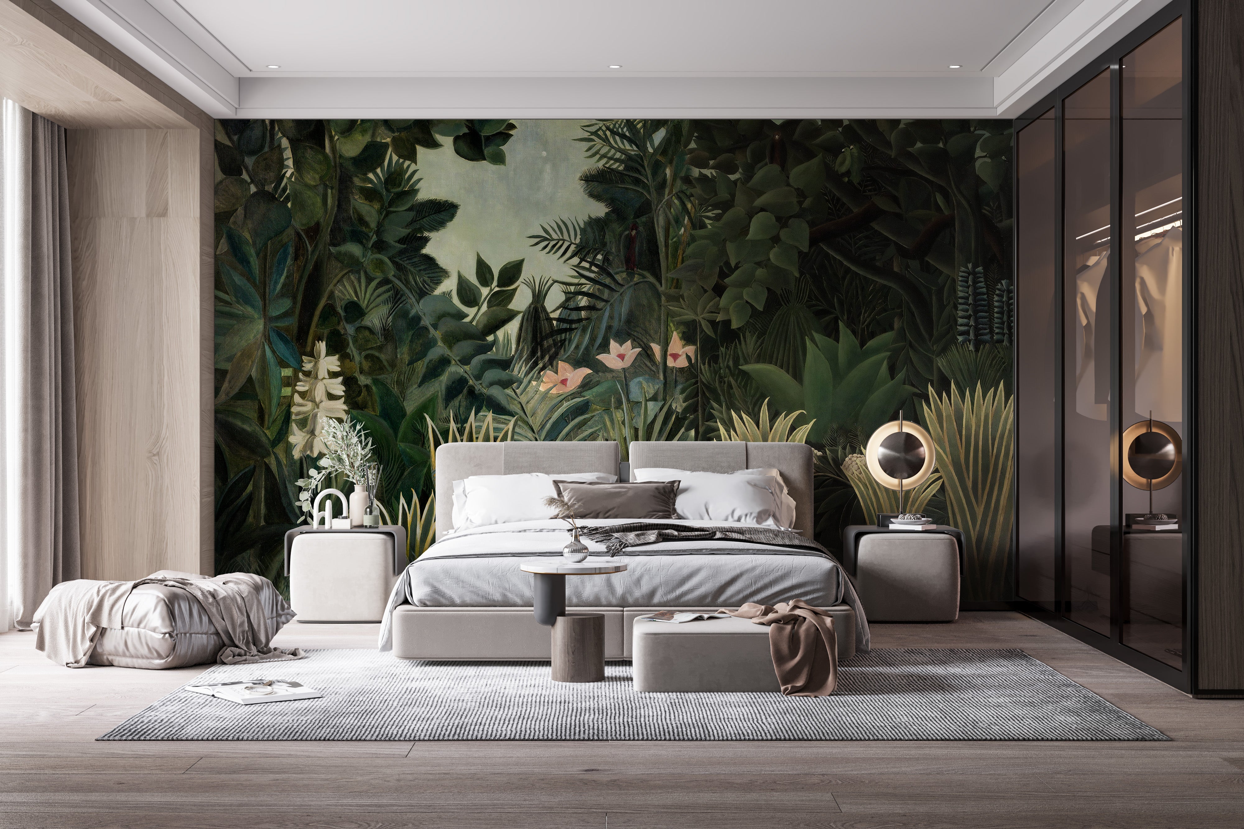 Artistic tropical forest wall mural for decor
