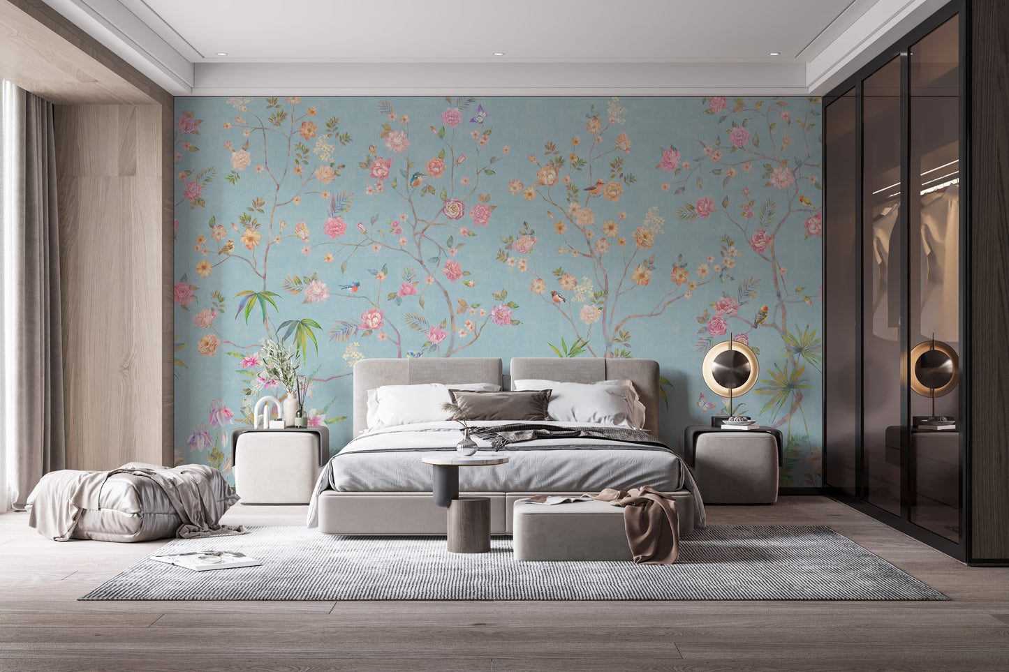 Stunning blue chinoiserie mural for rooms
