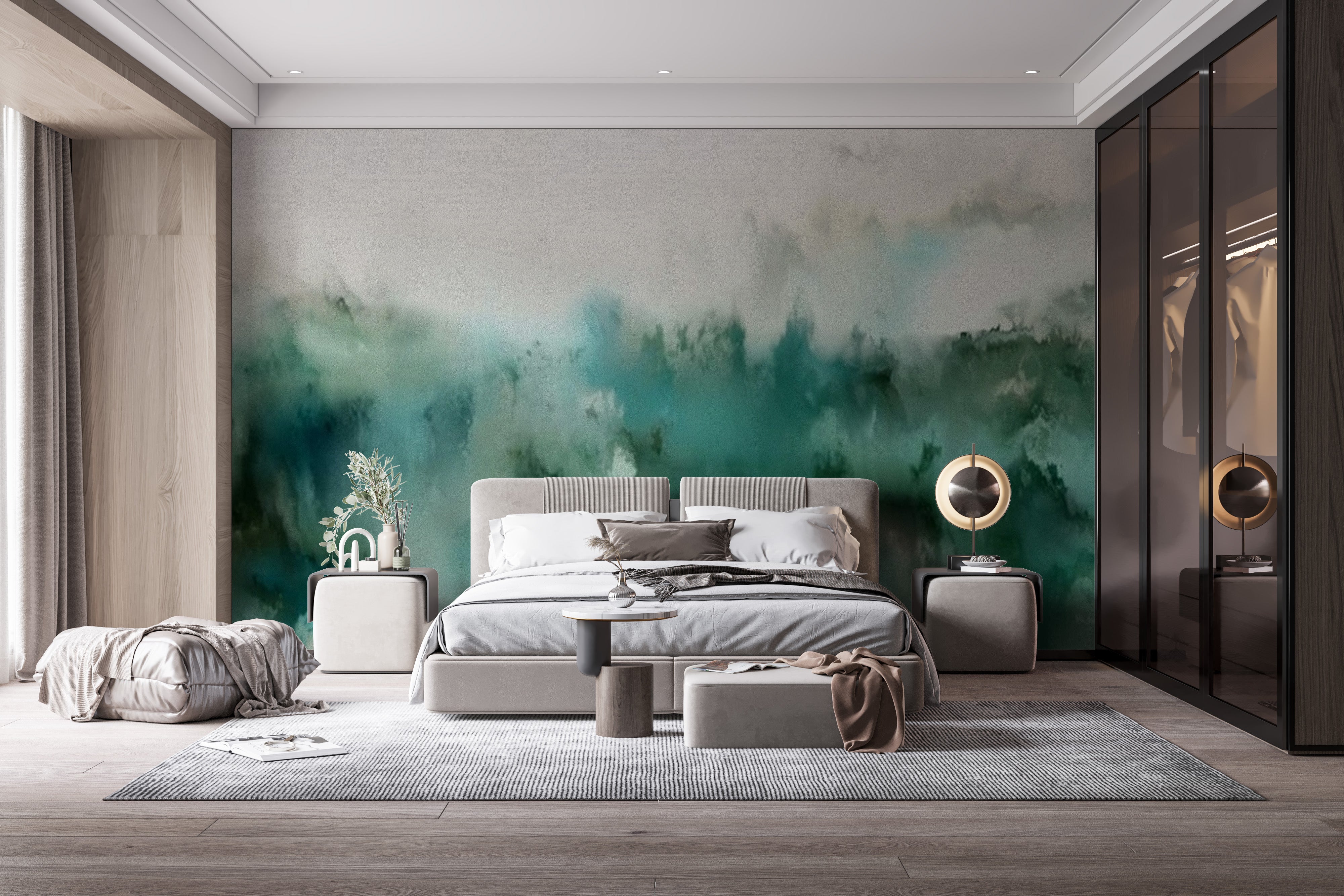 Abstract turquoise mural for contemporary decor
