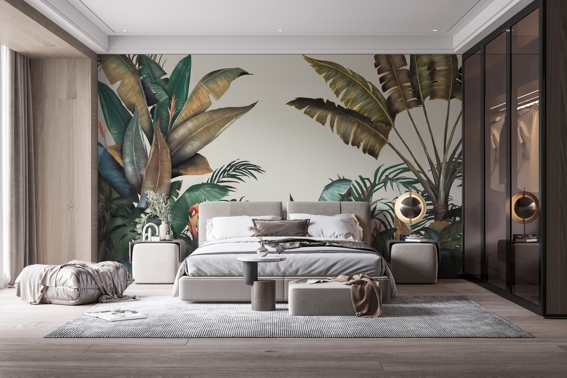 Modern tropical wallpaper with foliage details.



