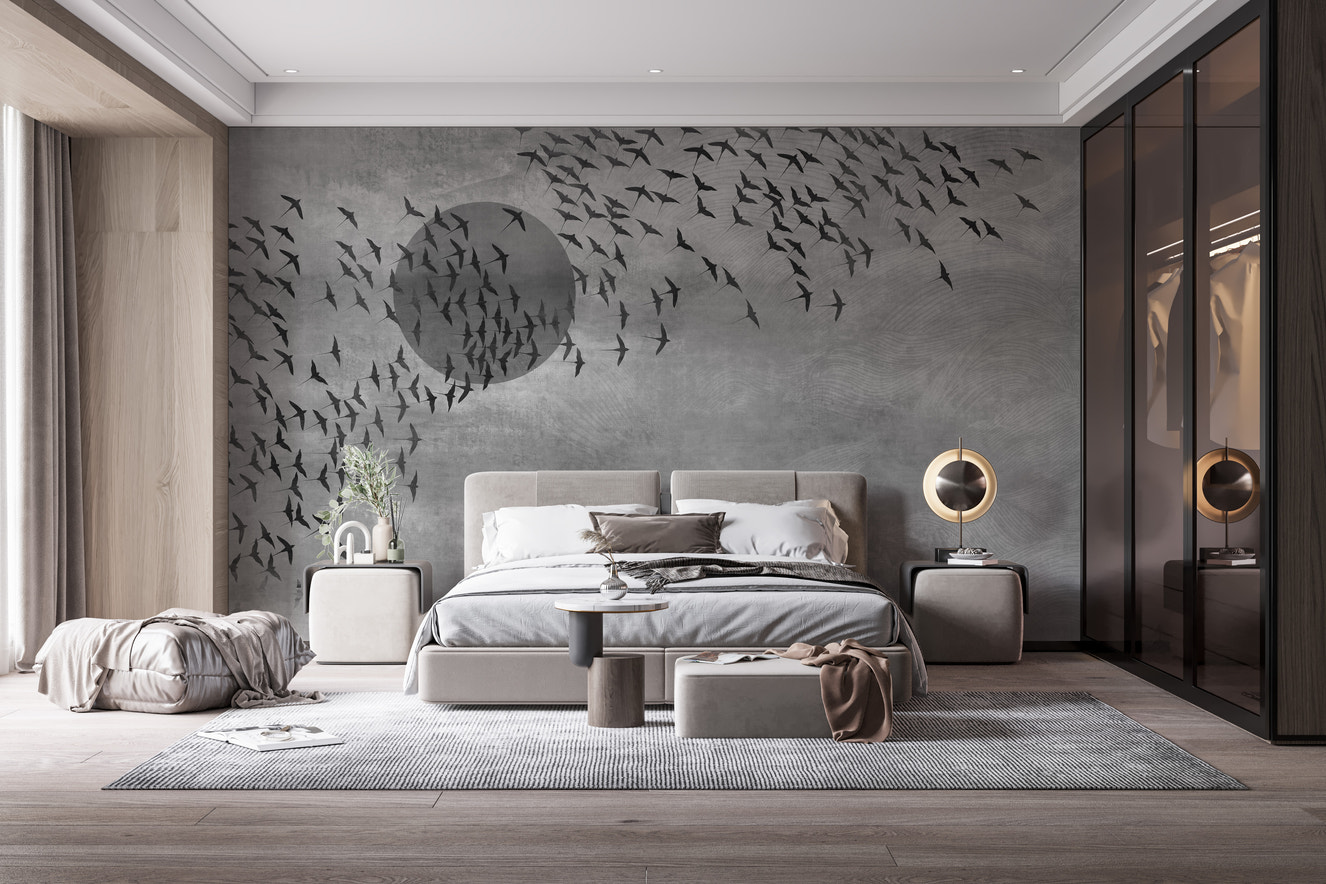 Flying Birds Gray Tone Wallpaper