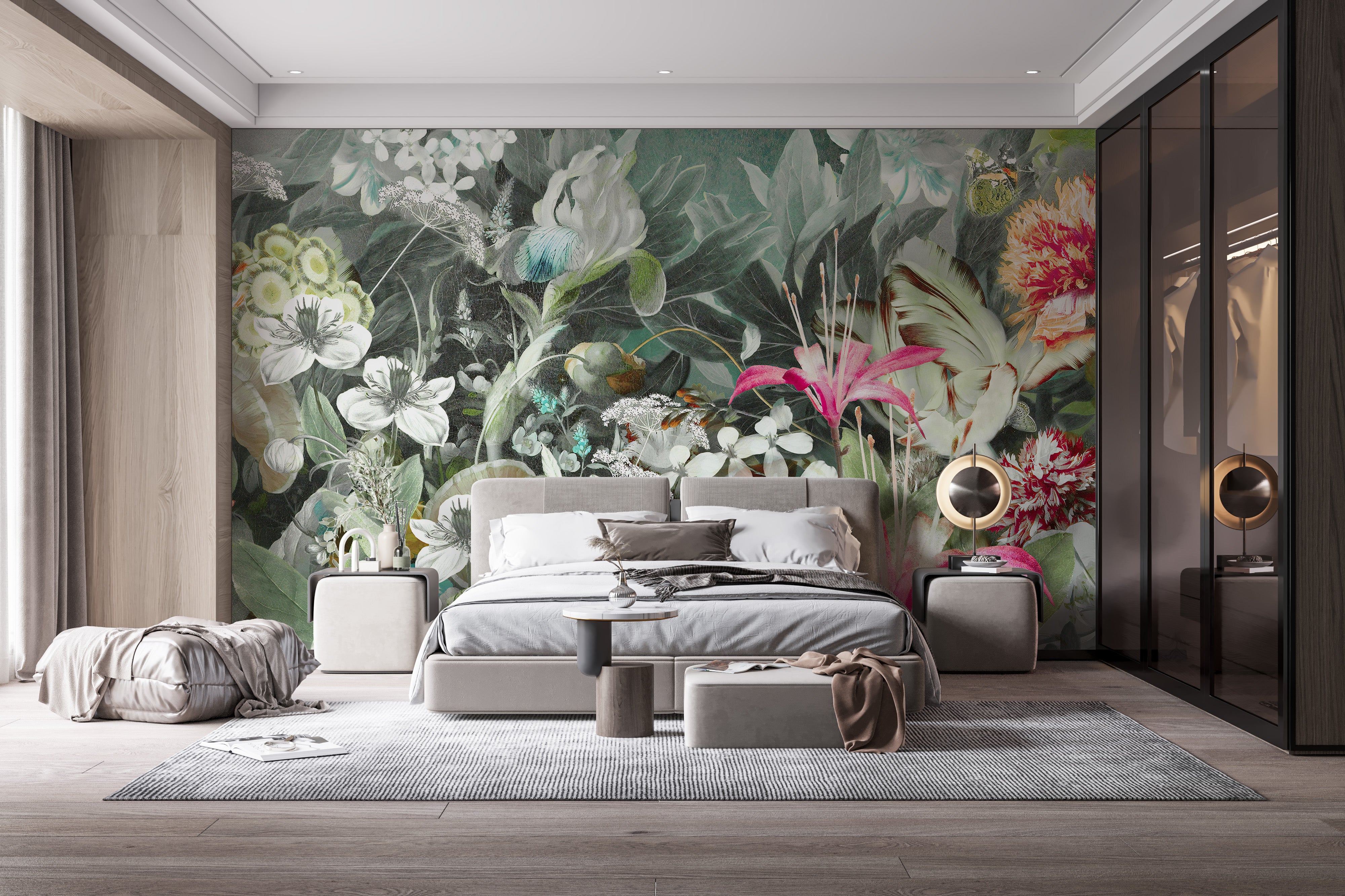 Blooming flowers mural for elegant interiors.
