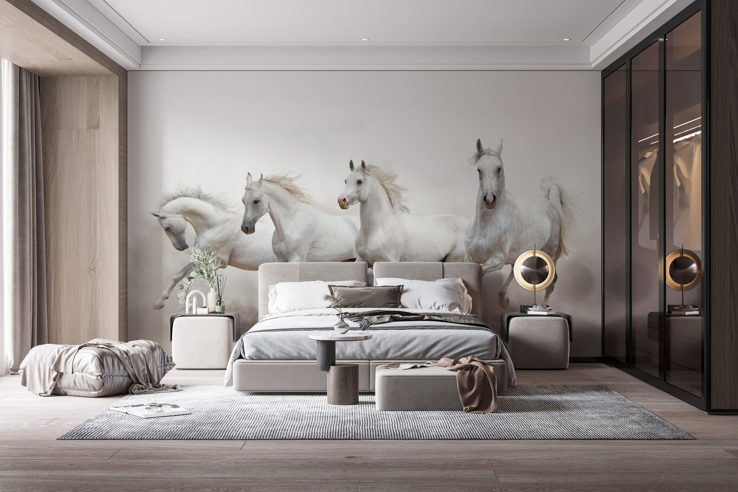 Artistic horse herd wall mural for decor.
