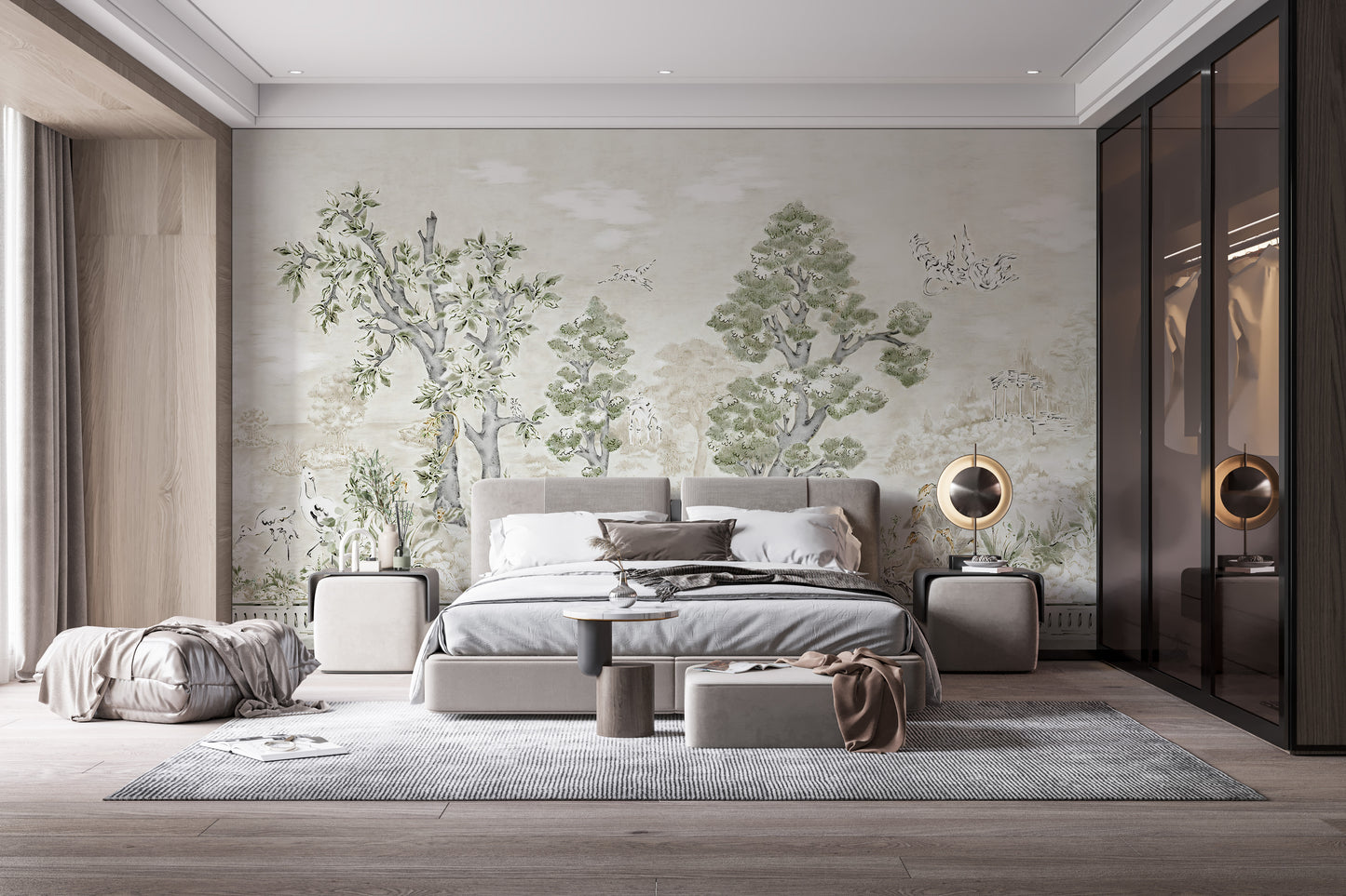 Pastel tree canopy wallpaper for feature walls.
