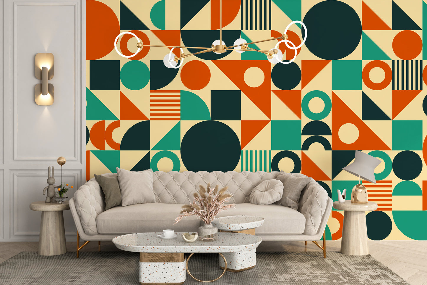 Retro chic design wallpaper mural in green
