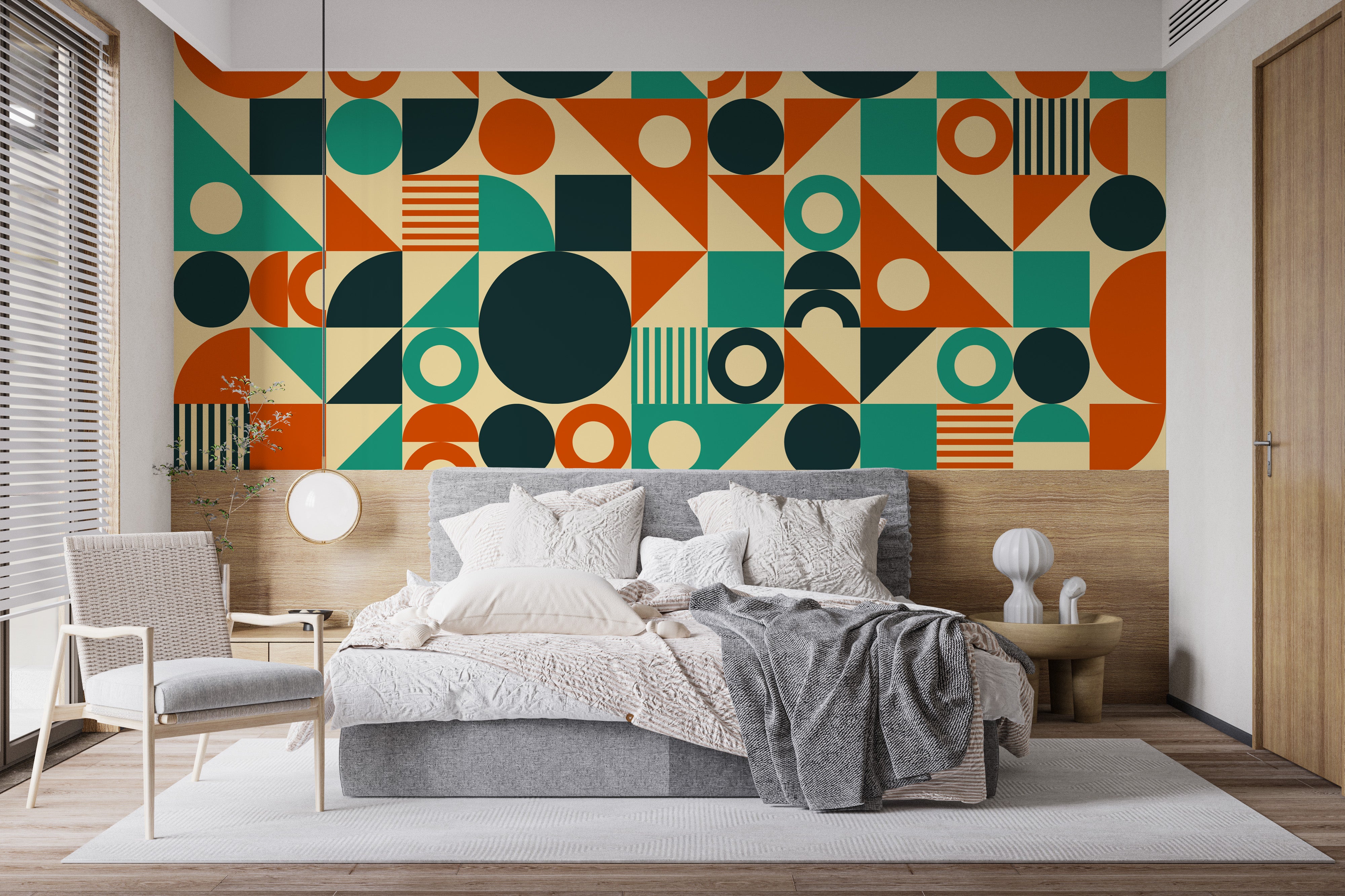 Retro-inspired wallpaper mural in chic hues



