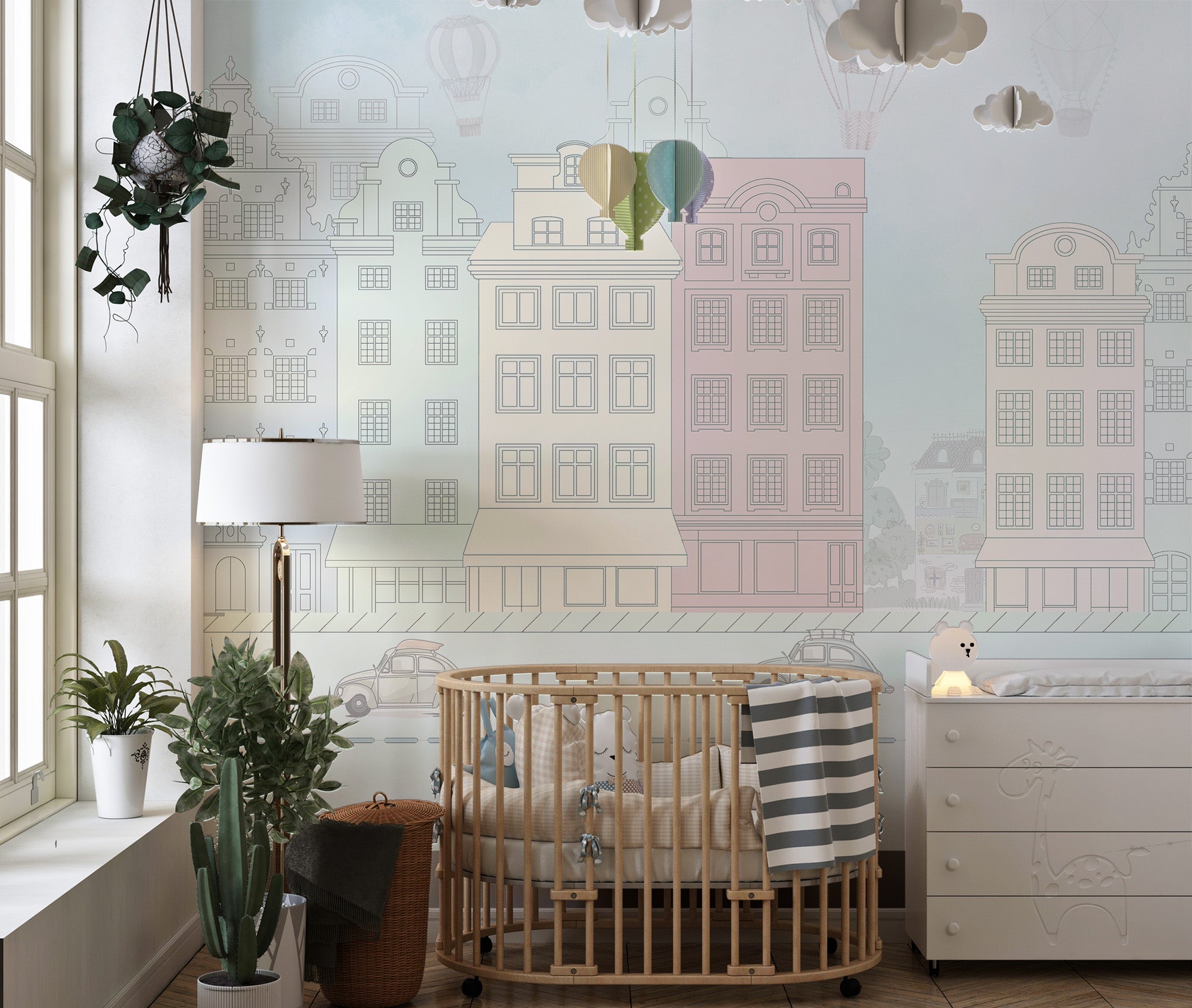 Colorful Cityscape Wall Mural for a lively city look