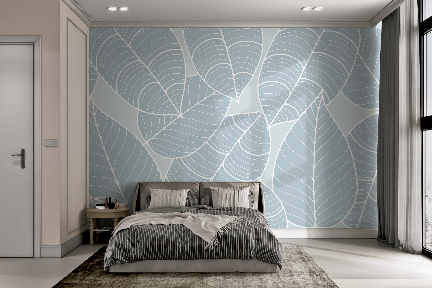 Minimalist leaf pattern wallpaper in soothing tones
