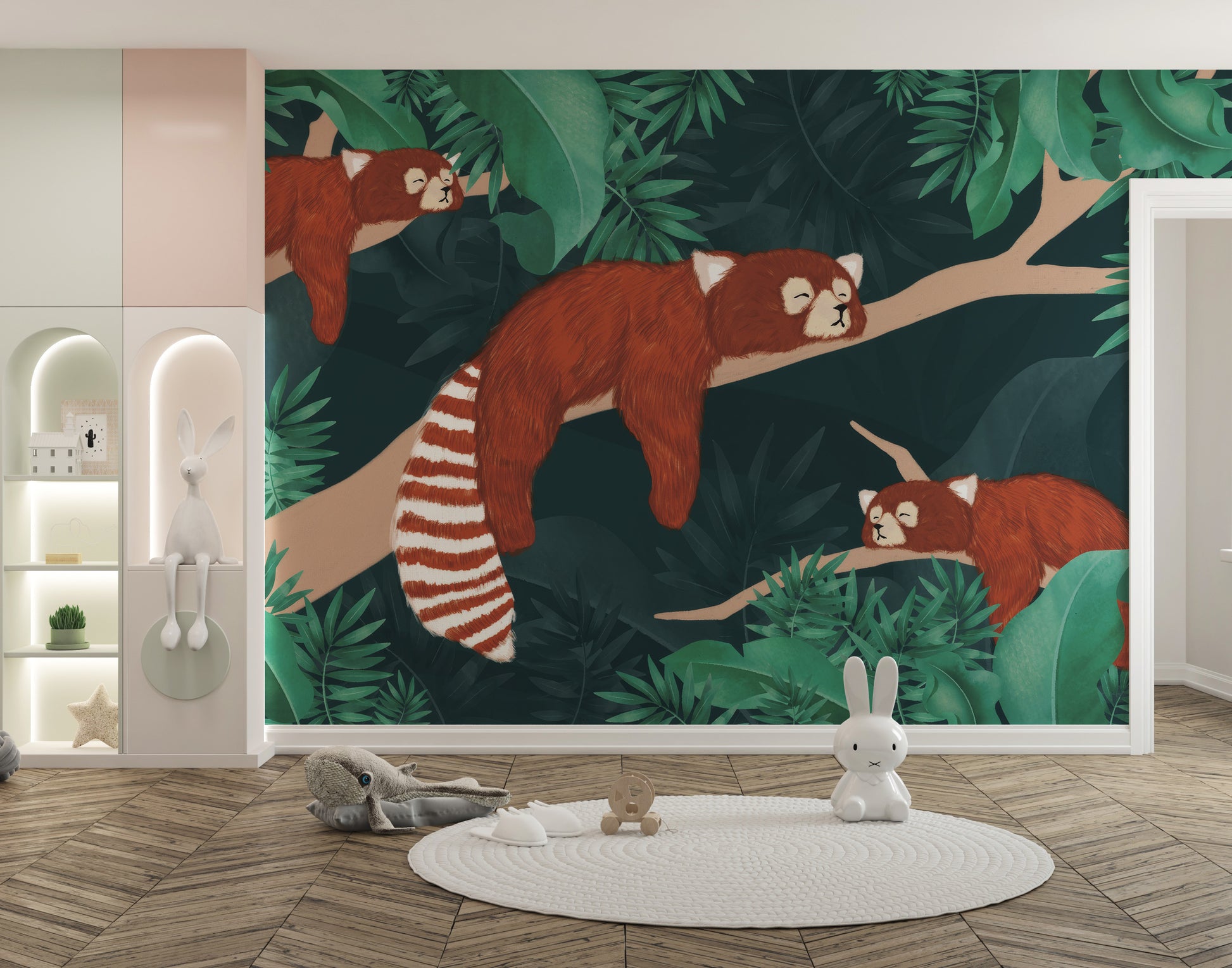 Sleeping Red Pandas Wall Mural with a tranquil touch