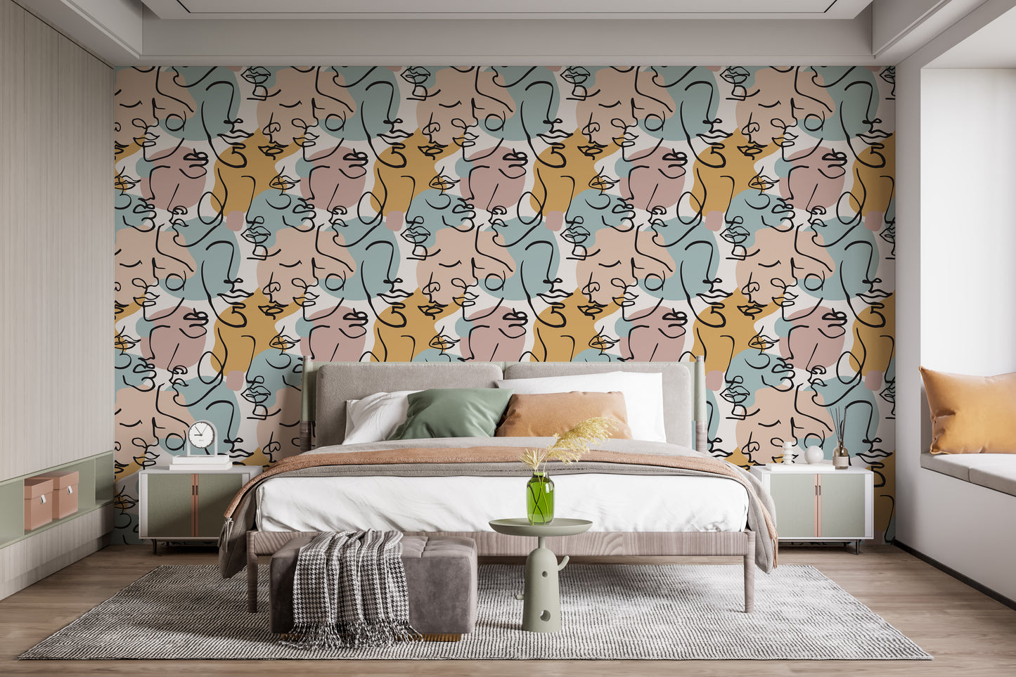 Elegant line sketch wallpaper mural design
